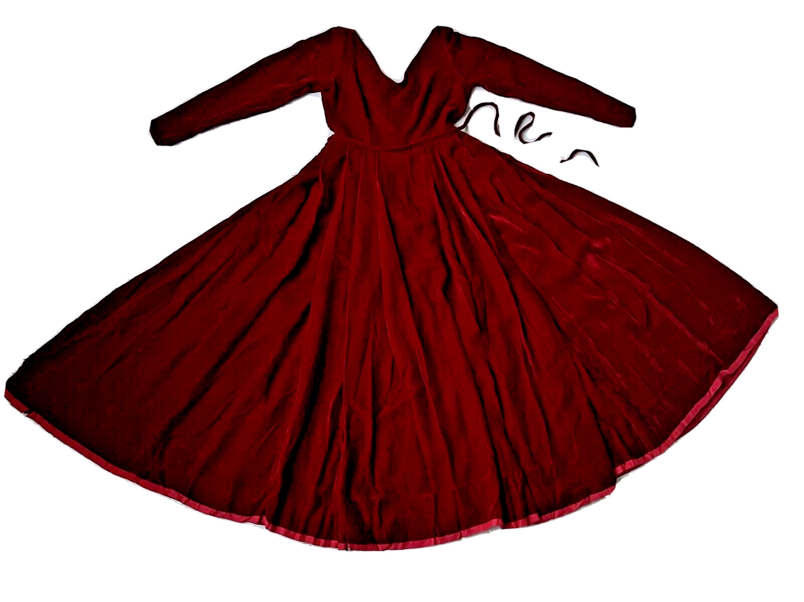 VTG 1950\'s Red Velveteen Velvet Rockabilly Full Circle 14\' Swing Dress M L GOOD