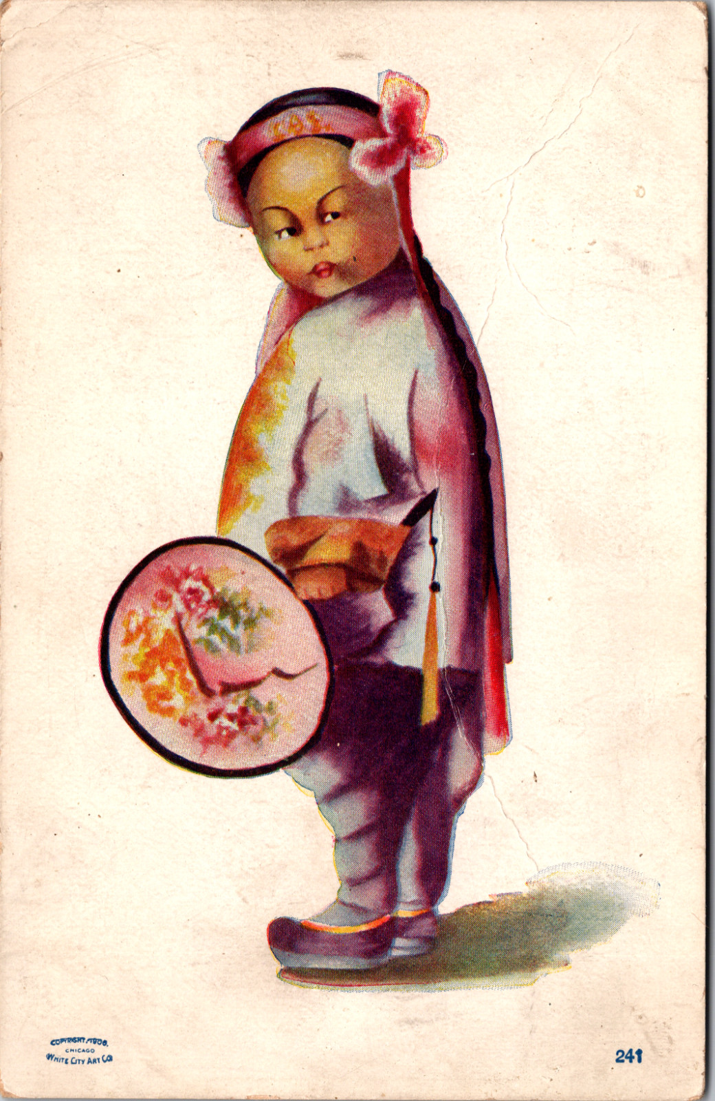 Antique 1905 Whitney Art Co Postcard Beautiful Asian Child w Fan Antique 1905 Whitney Art Co Postcard Beautiful Asian Child w Fan