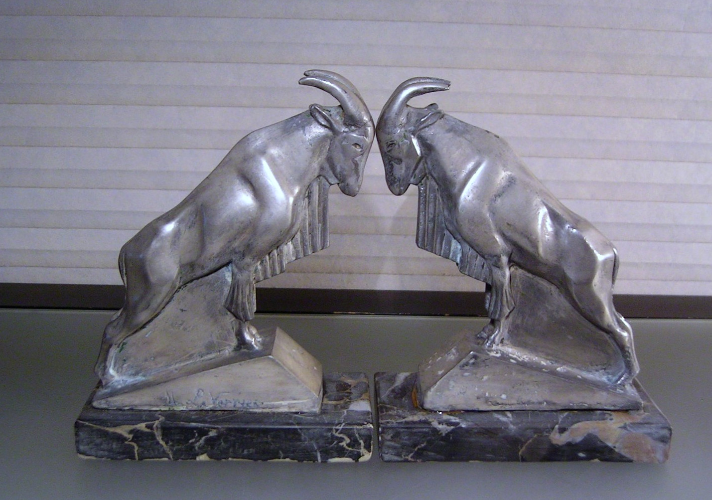 Vintage Max Le Verrier Ram Ibex Art Deco Bookends Cast Metal 1930's Damage Vintage Max Le Verrier Ram Ibex Art Deco Bookends Cast Metal 1930's Damage
