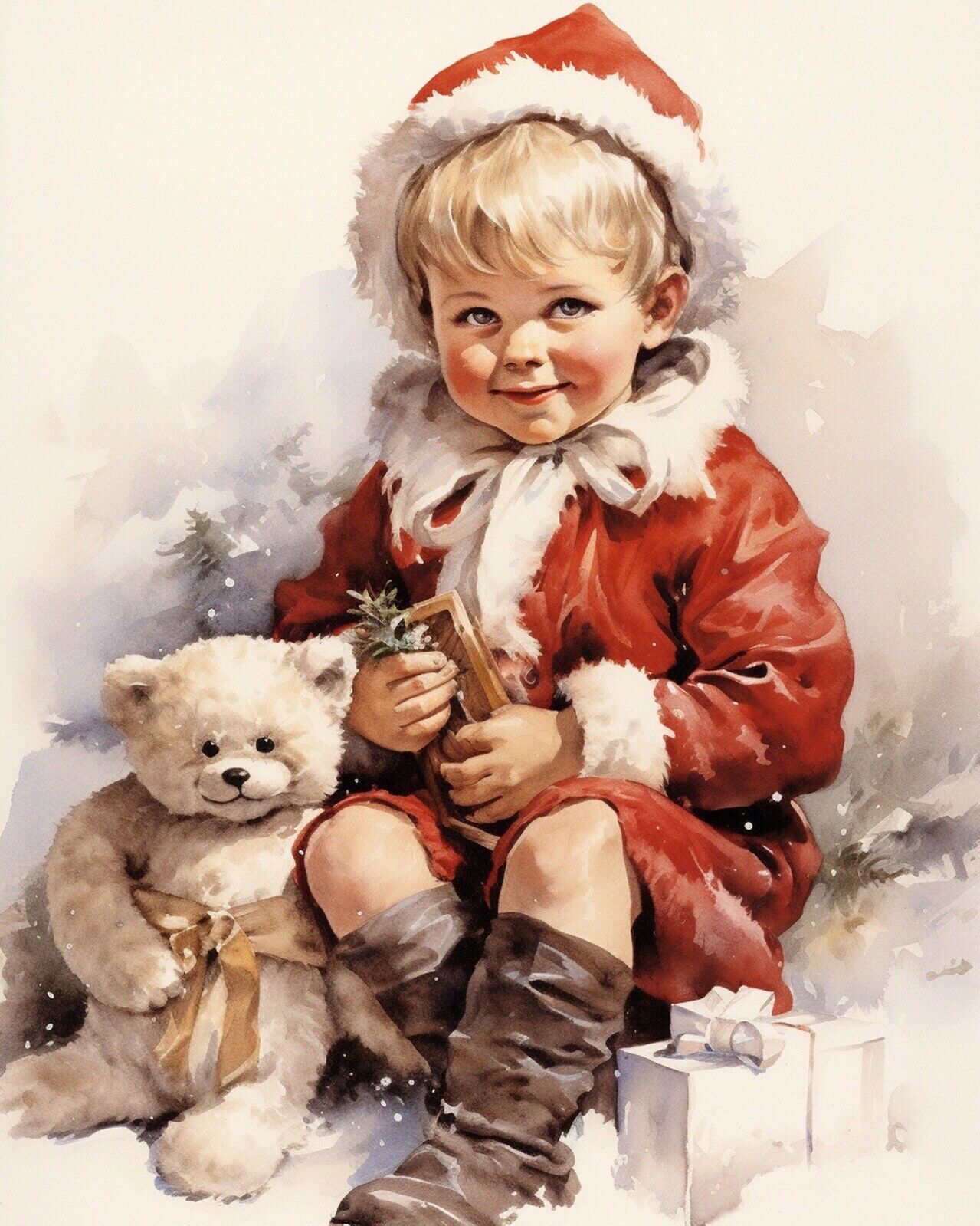 8x10 Vintage Color illustration Art Print Children Christmas #5