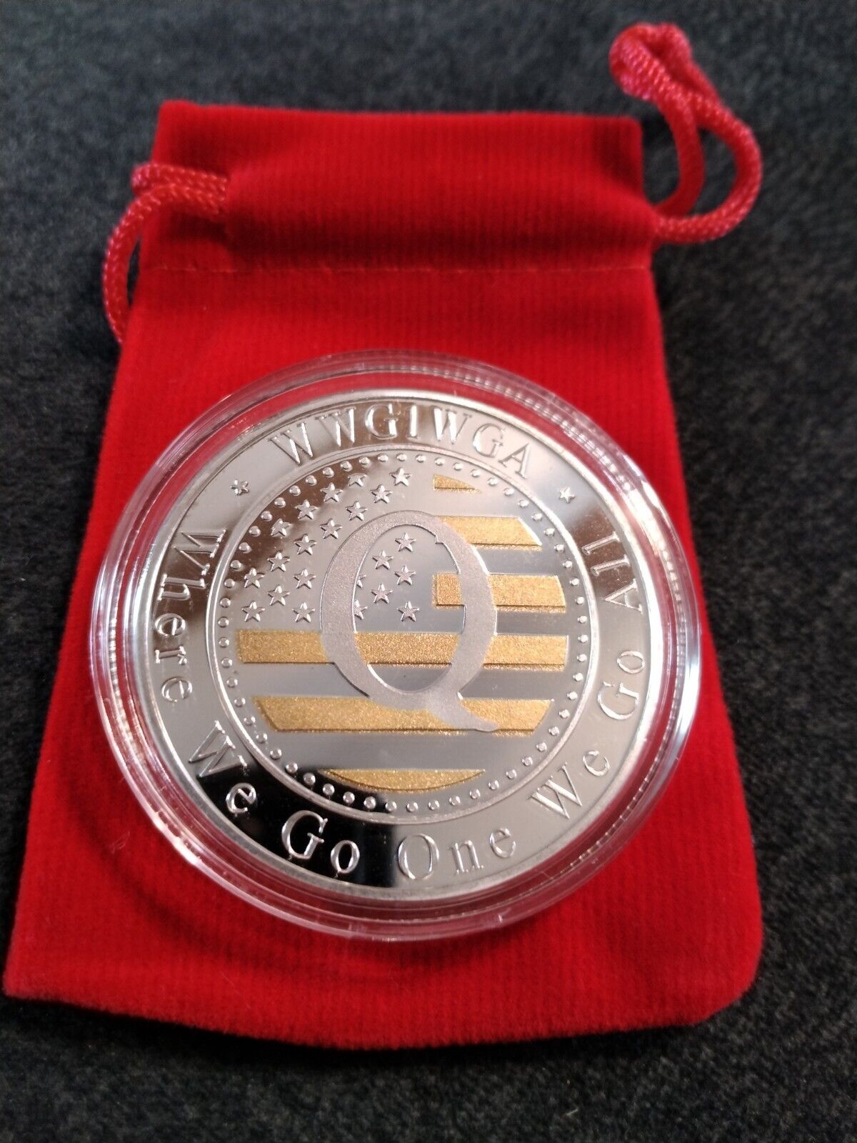 Silver Clad Commemorative WWG1 Q Coin. Patriots MAGA Anon.