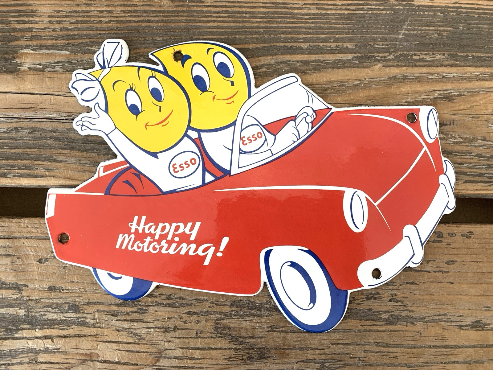 VINTAGE 10x7" ESSO BOY & GIRL Happy Motoring CAR GASOLINE PORCELAIN GAS SIGN VINTAGE 10x7" ESSO BOY & GIRL Happy Motoring CAR GASOLINE PORCELAIN GAS SIGN