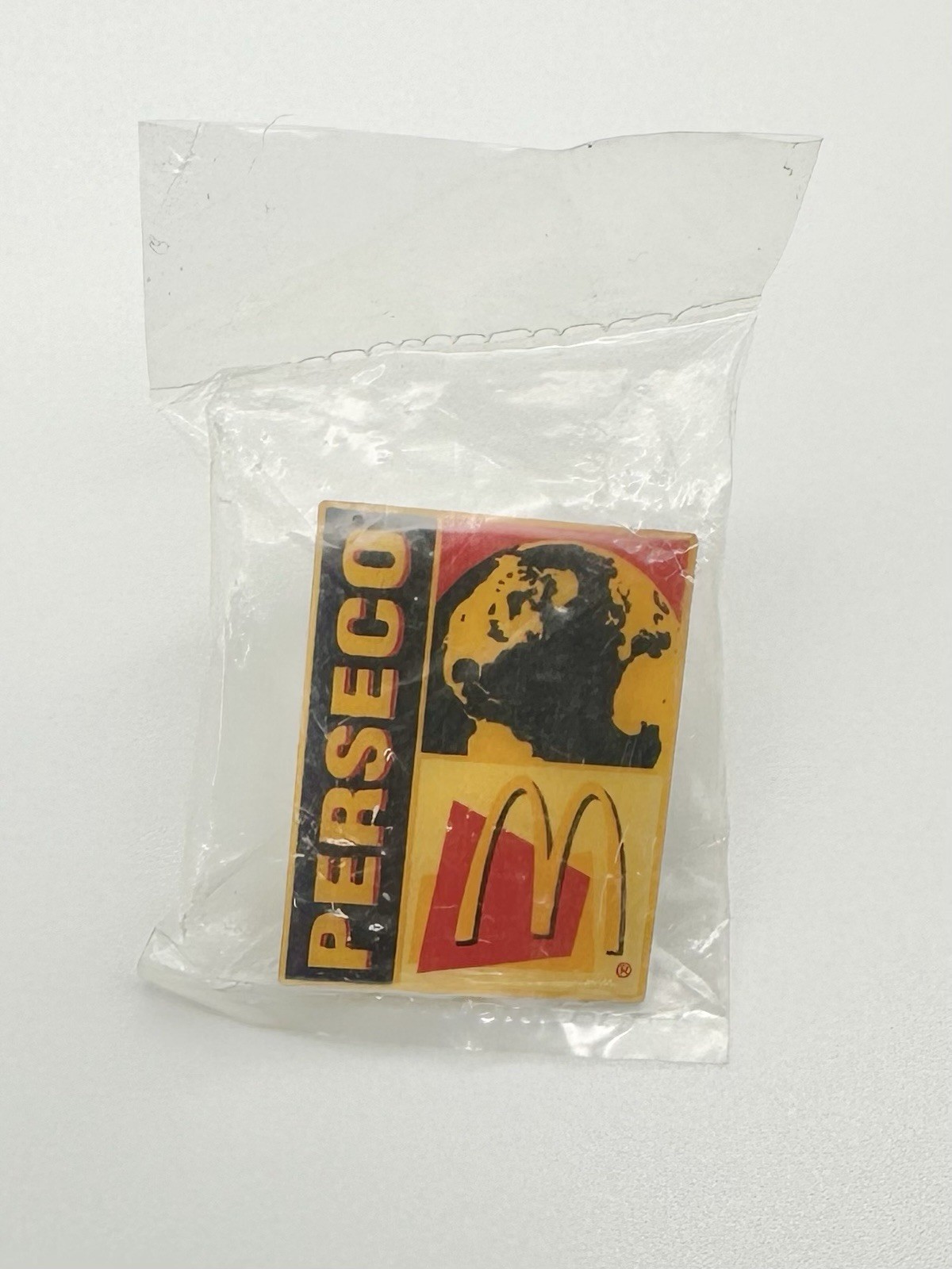Vintage McDonald's PERSECO 1990s Global Packaging Lapel Pin Gold Enamel Vintage McDonald's PERSECO 1990s Global Packaging Lapel Pin Gold Enamel