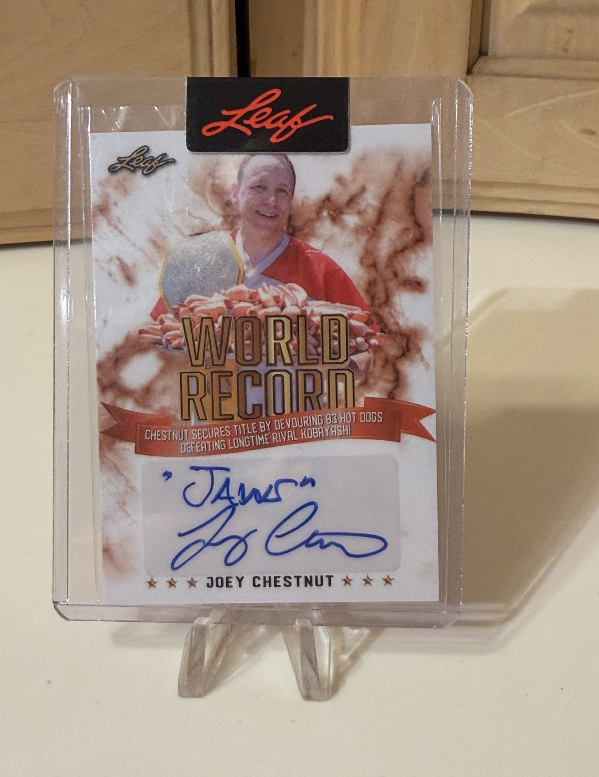 Leaf 2024 World Record Joey Chestnut Autograph Card WR-JC1 Serial #/282 Leaf 2024 World Record Joey Chestnut Autograph Card WR-JC1 Serial #/282