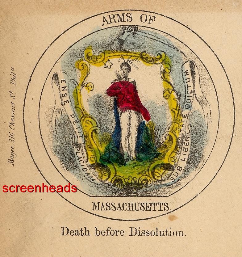 1860s CIVIL WAR COVER ENVELOPE CACHET "Arms of Massachusetts" MAGEE Hand Colored