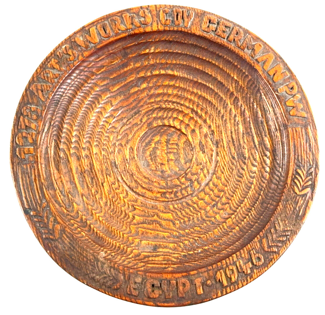 Authentic 1946 WW2 German POW Camp wood carved bread plate Egypt