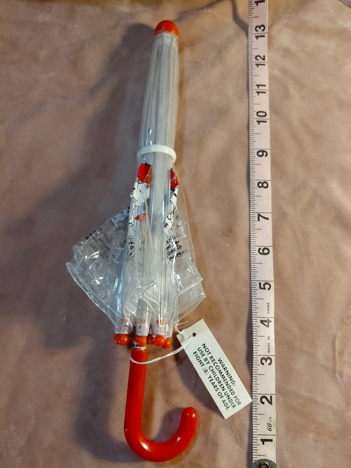 Vintage 1960s Snoopy Peanuts Clear Child Umbrella NOS w/ Tag Red Handle Vintage 1960s Snoopy Peanuts Clear Child Umbrella NOS w/ Tag Red Handle