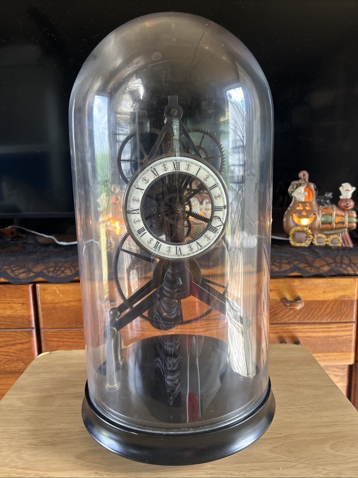 RH Restoration Hardware 19th C.French Grasshopper Gears Clock Cloche 20” Tall RH Restoration Hardware 19th C.French Grasshopper Gears Clock Cloche 20” Tall