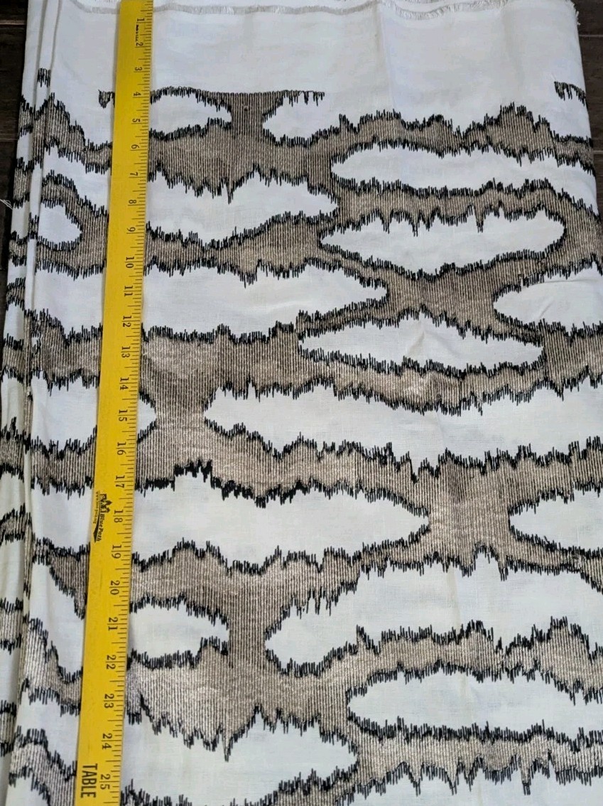 1 Yard Stroheim Azulejo Black Pearl Abstract Embroidery Linen Fabric New 