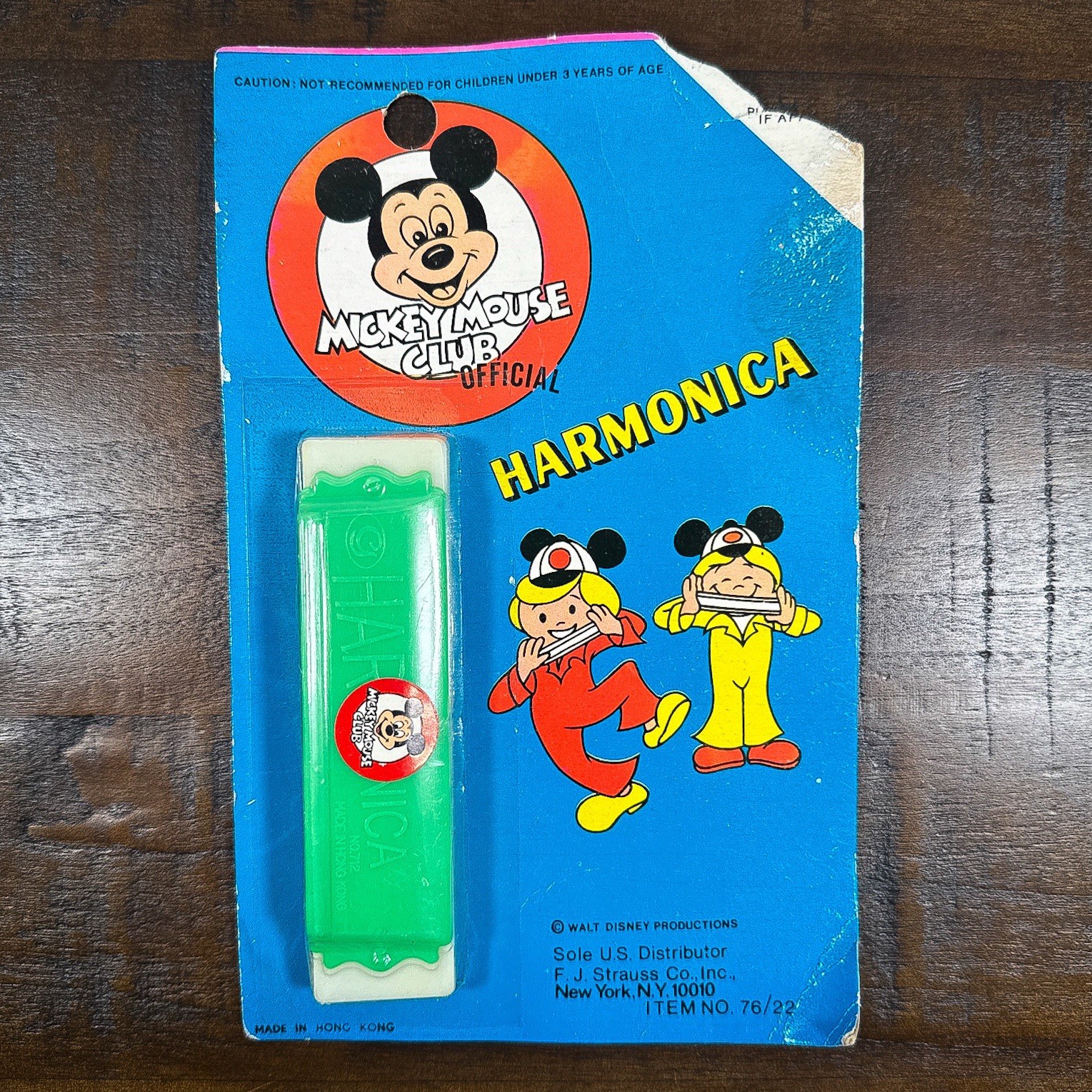 Vintage Mickey Mouse Club Official Green Harmonica NEW Damaged Packaging