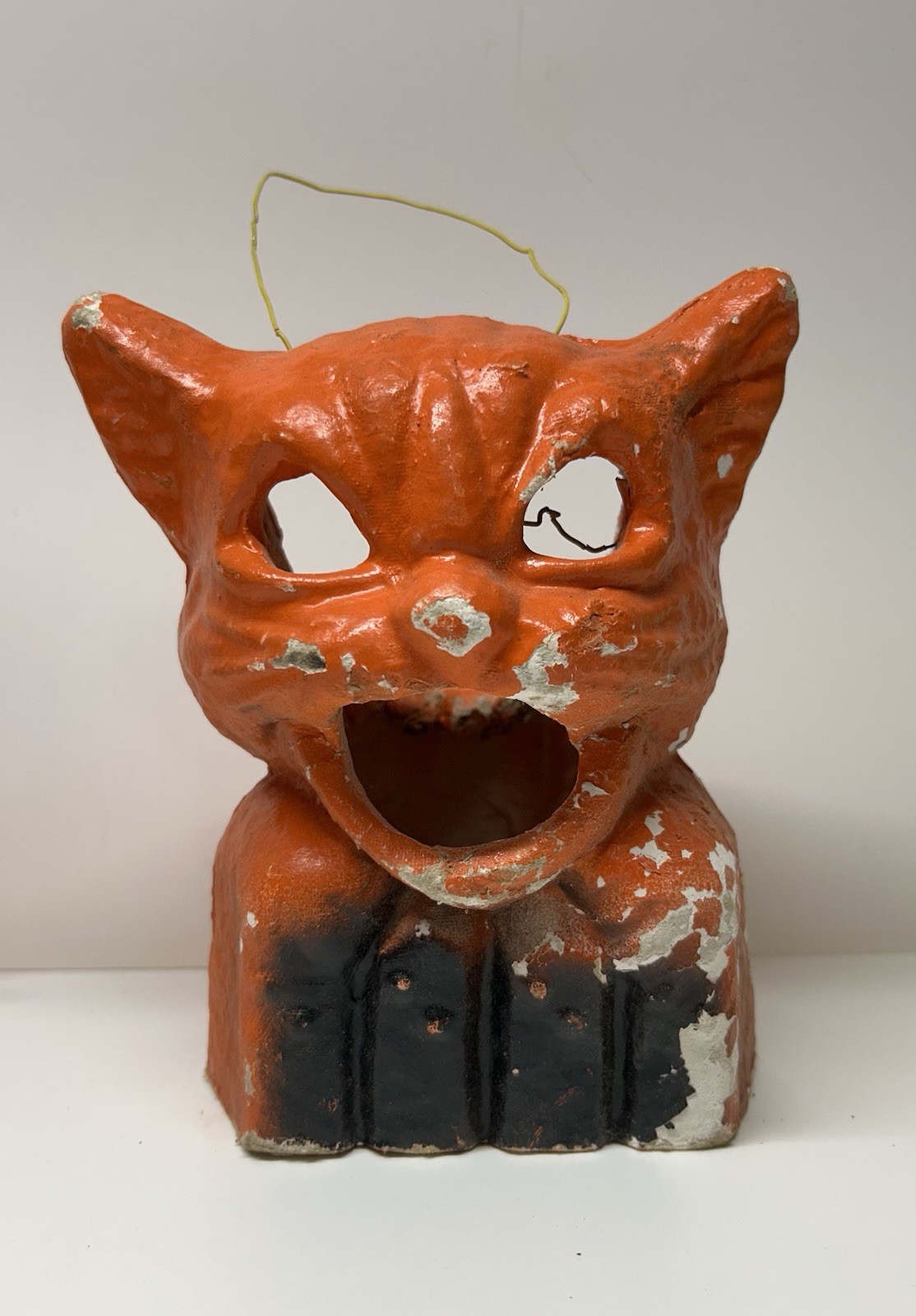 Vintage 1930’s-40’s Halloween Paper Mache Orange Cat On Fence Jack O Lantern Vintage 1930’s-40’s Halloween Paper Mache Orange Cat On Fence Jack O Lantern