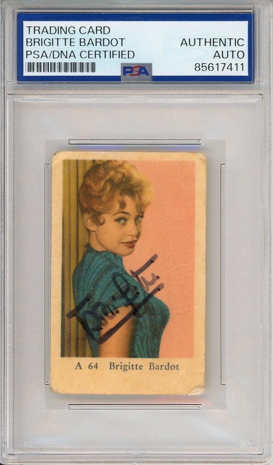 1957 Dutch Film Stars Brigitte Bardot Trading Card SIGNED PSA DNA COA Autograph 1957 Dutch Film Stars Brigitte Bardot Trading Card SIGNED PSA DNA COA Autograph