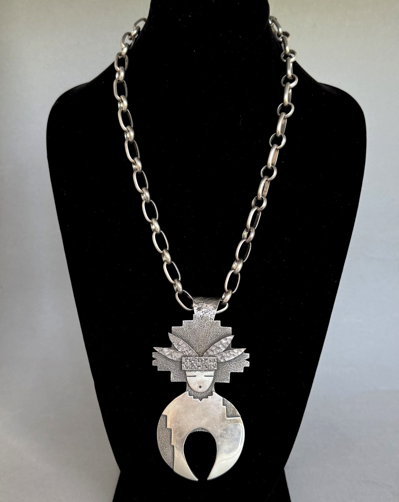 Vintage Hugh Sterling  Silver Pendant Necklace Large Chain Signed