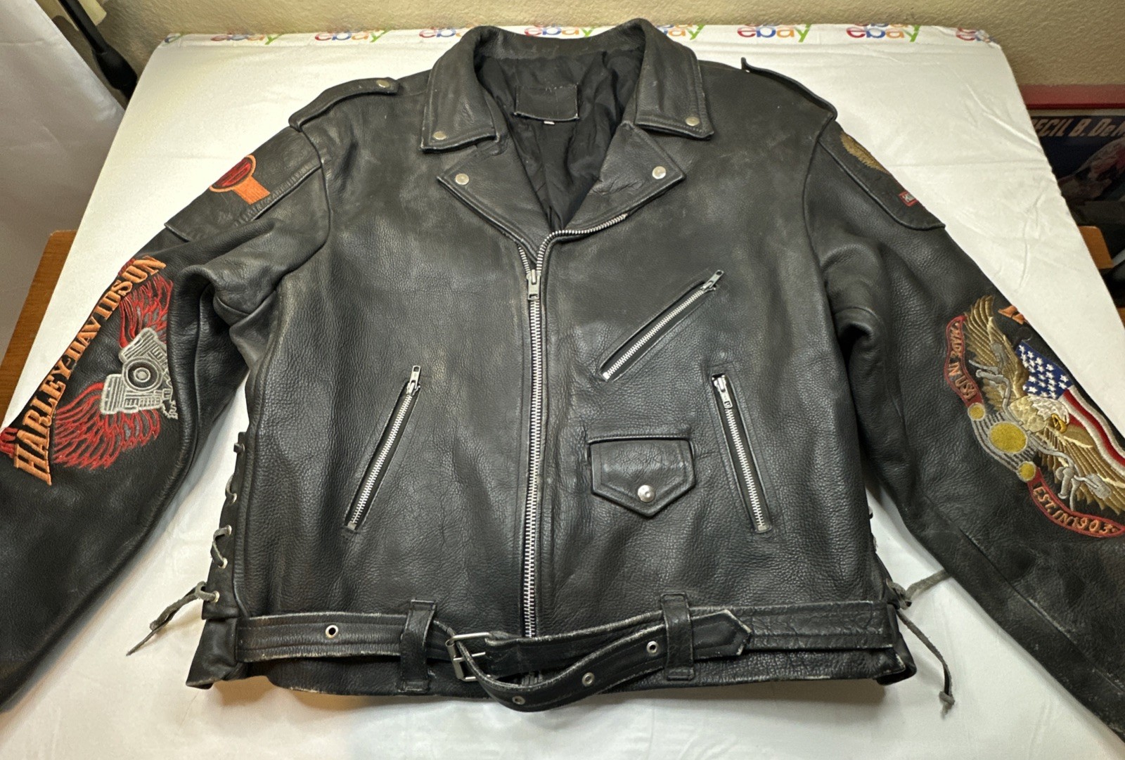 Vintage Harley Davidson Leather Jacket Embroidery Biker Black Sz- 48 Vintage Harley Davidson Leather Jacket Embroidery Biker Black Sz- 48