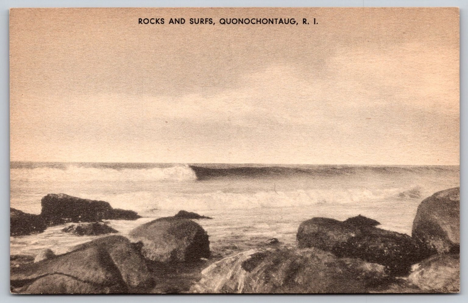 Vintage Rocks & Surfs Quonochontaug R.I. Postcard E. D. West Co. E182