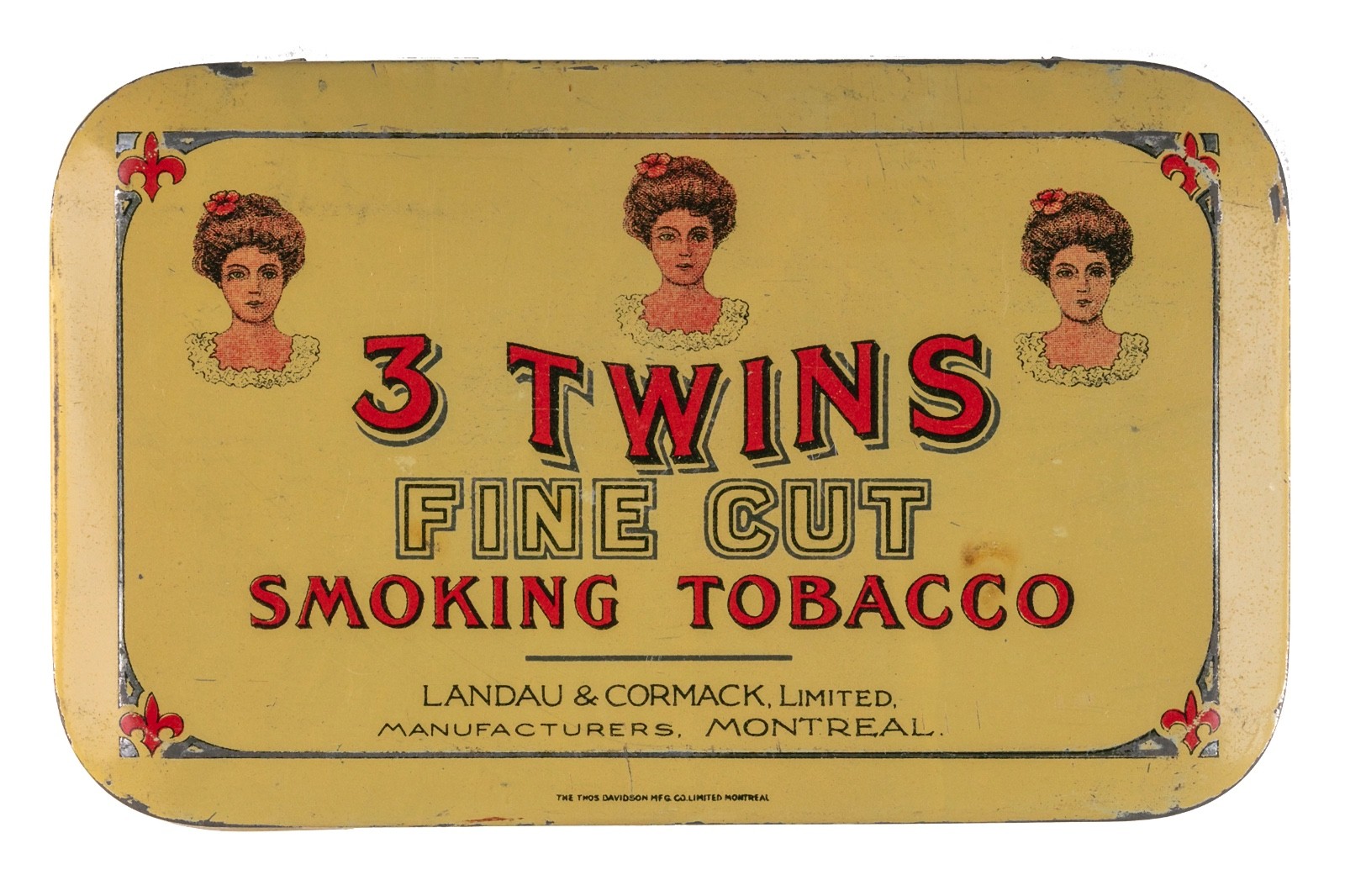 Rare 1910s "Three Twins" Canadian hinged tobacco tin in very good condition Rare 1910s "Three Twins" Canadian hinged tobacco tin in very good condition