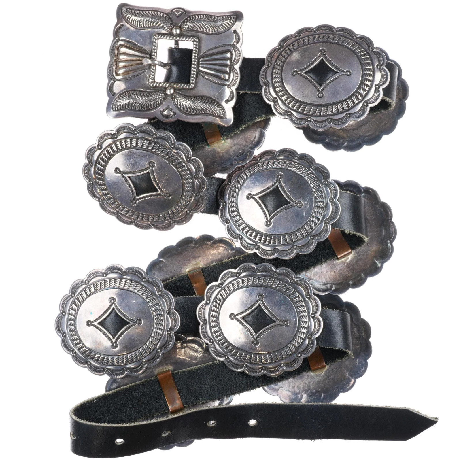 Vintage Fred Thompson Navajo sterling silver first phase style concho belt Vintage Fred Thompson Navajo sterling silver first phase style concho belt