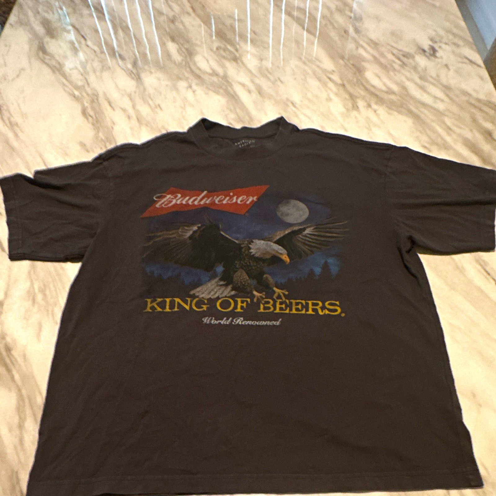 Budweiser King of Beers World Renowned American Eagle Graphic Black T-Shirt 0182 Budweiser King of Beers World Renowned American Eagle Graphic Black T-Shirt 0182