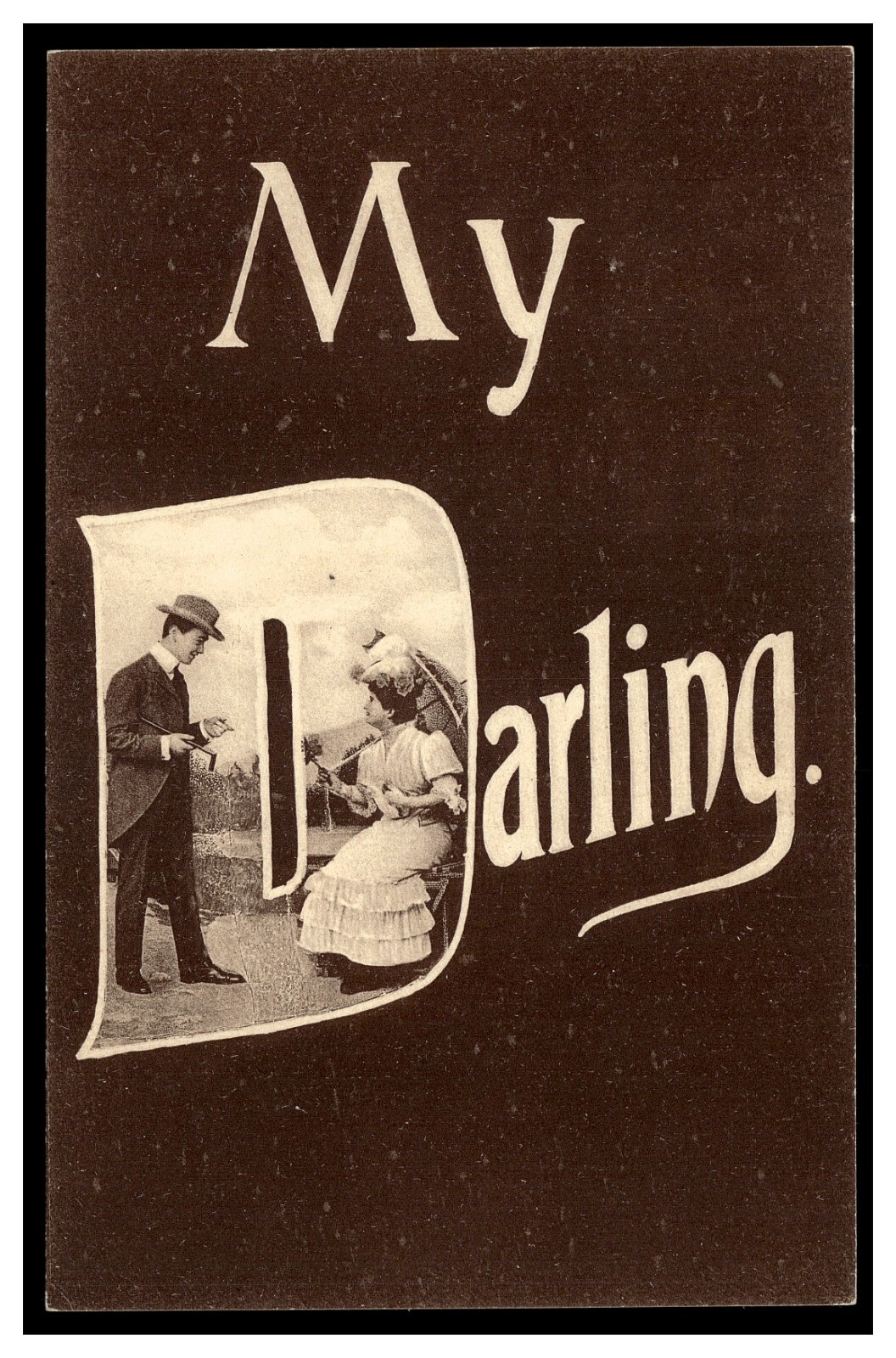 MY DARLING VINTAGE POSTCARD VICTORIAN WOMAN GENTLEMAN PHOTO GERMANY UNUSED
