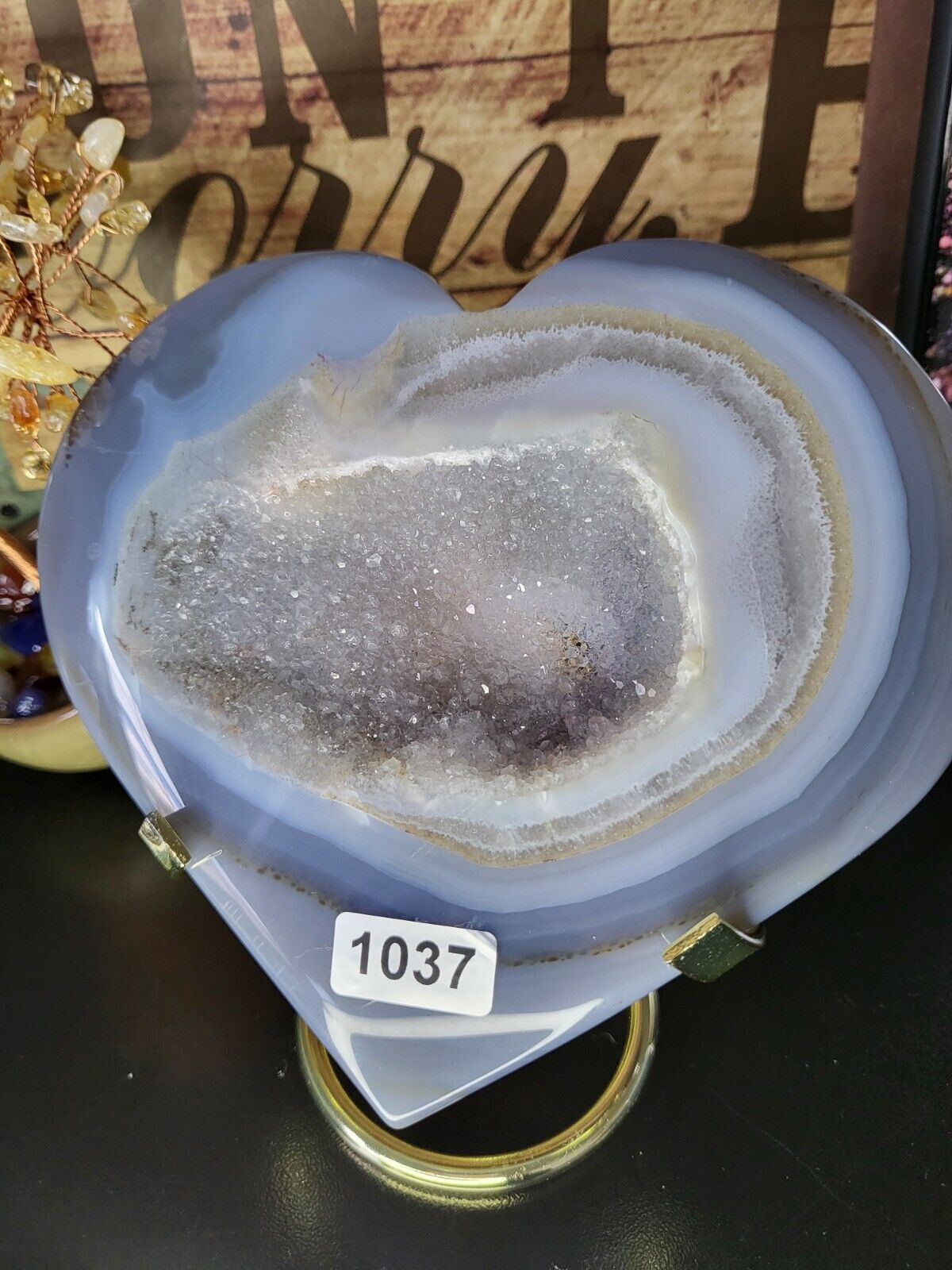 Druzy Agate Heart LARGE 1037 With Holder Free