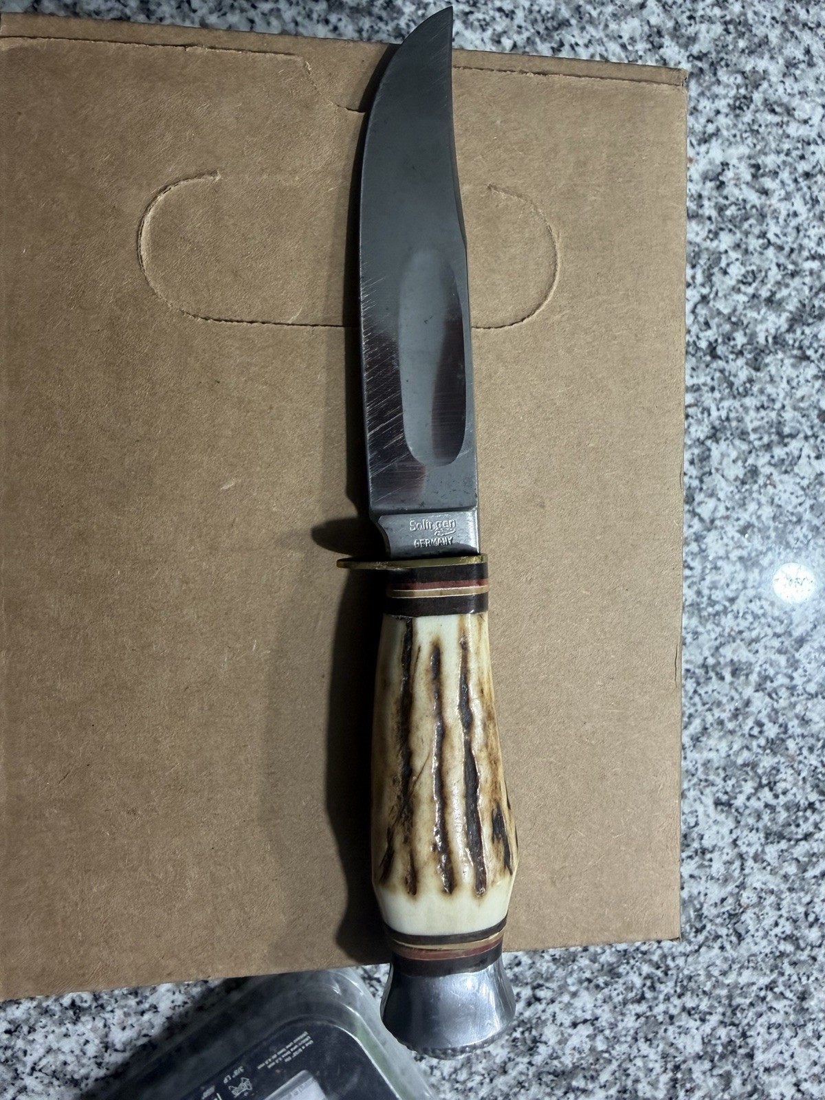 Vintage HOFFRITZ Solingen Germany Hunting Knife Stag Antler Handle Fixed Blade Vintage HOFFRITZ Solingen Germany Hunting Knife Stag Antler Handle Fixed Blade