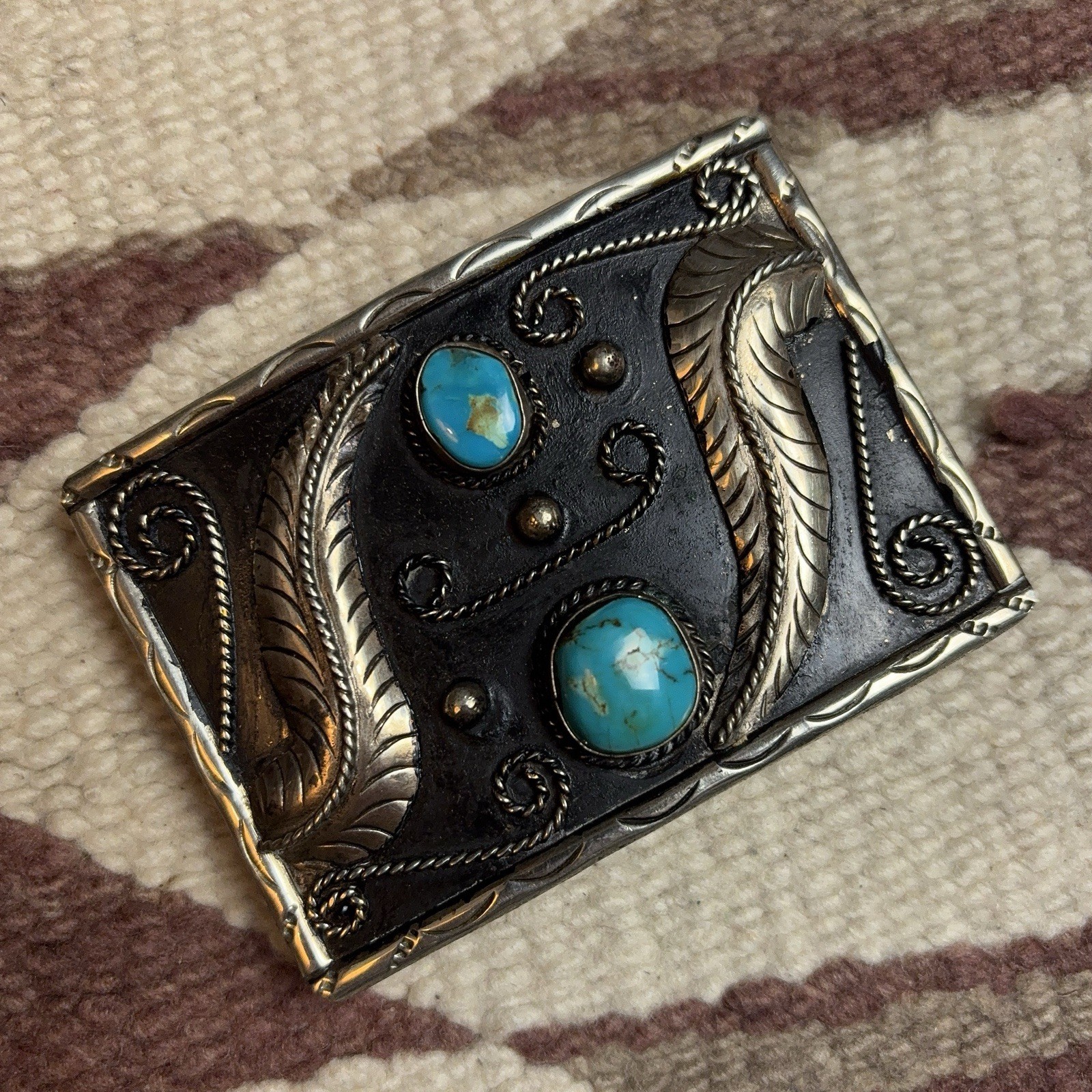 Vintage Navajo Sterling Silver Turquoise Belt Buckle Old Pawn Vintage Navajo Sterling Silver Turquoise Belt Buckle Old Pawn