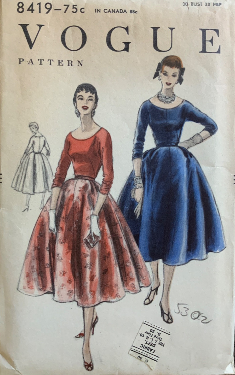 NEW Vtg 1950s Misses VOGUE SEWING PATTERN 8419 Blouse Skirt Sz 12 Bust 30 Uncut NEW Vtg 1950s Misses VOGUE SEWING PATTERN 8419 Blouse Skirt Sz 12 Bust 30 Uncut