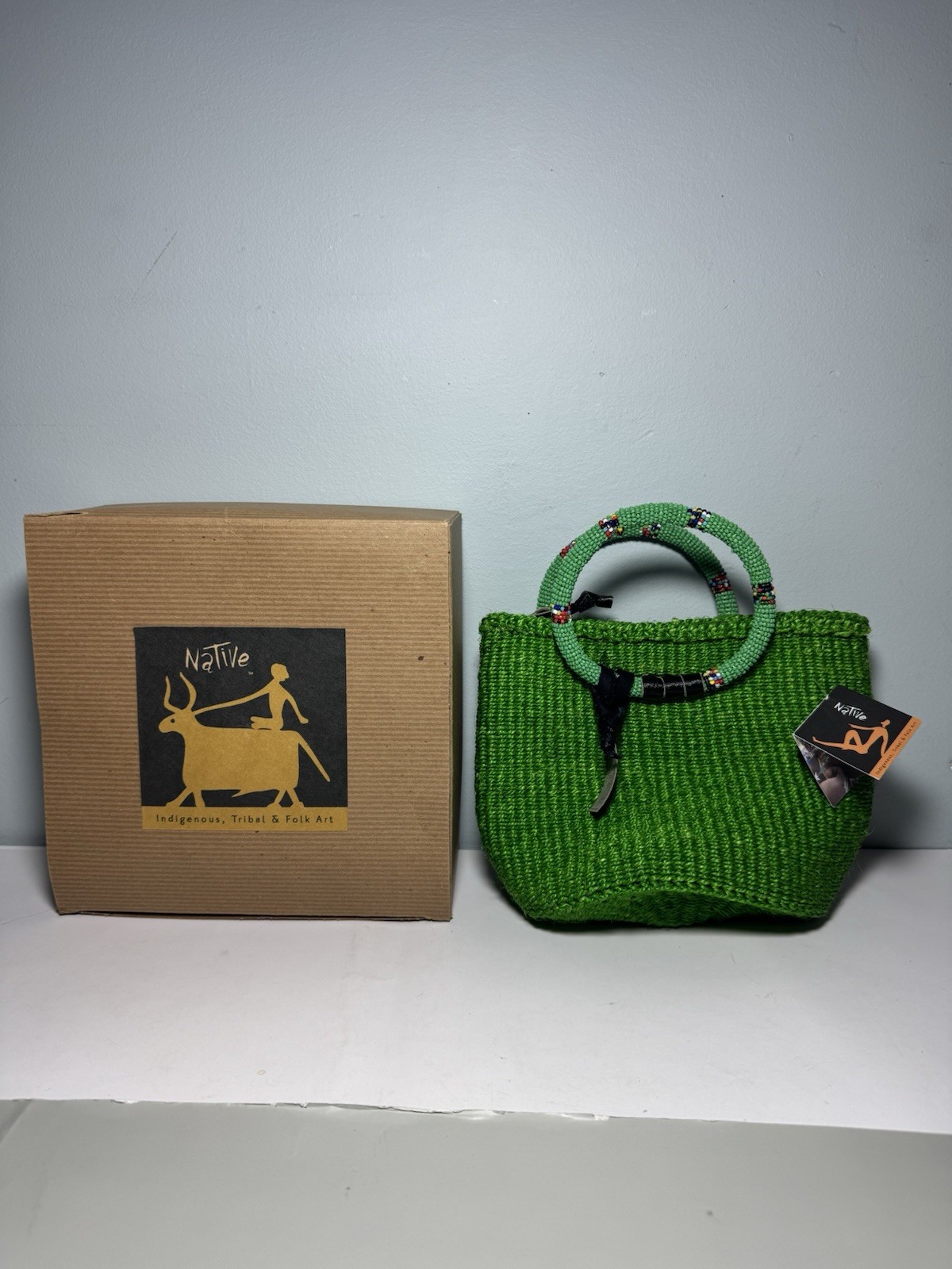 Native Indigenous, Tribal And Folk Art Massai Handwoven Purse Bag Beaded Handle Native Indigenous, Tribal And Folk Art Massai Handwoven Purse Bag Beaded Handle