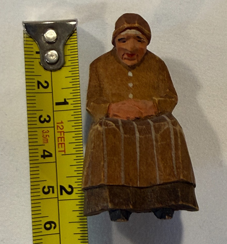 Vintage ANRI Flat Plane Wood Carving Old Woman Sitting in Chair Figurine 3.5" Vintage ANRI Flat Plane Wood Carving Old Woman Sitting in Chair Figurine 3.5"