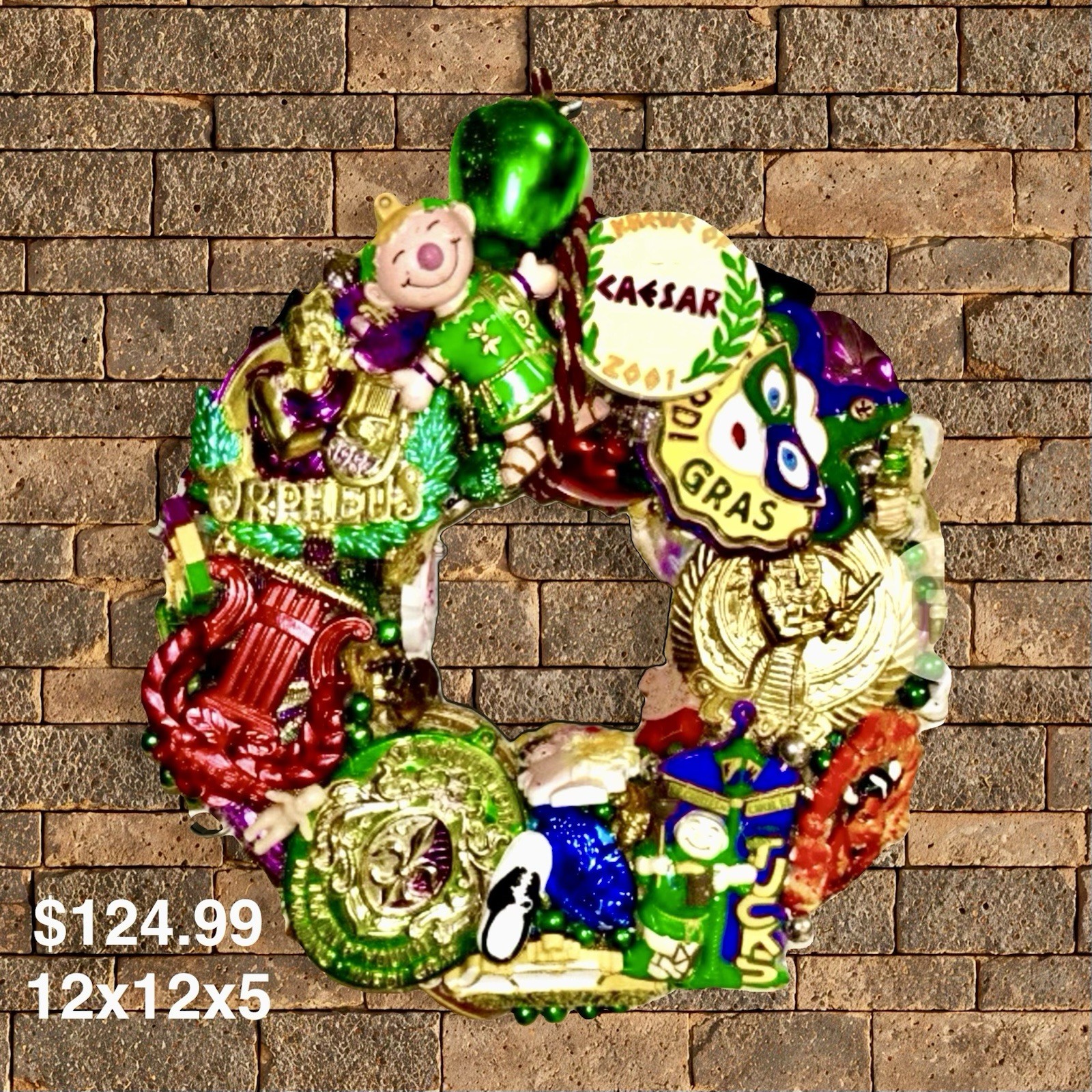 Handcrafted OOAK Mardi Gras Wreath Authentic Krewe Medallions Collectible 2 Handcrafted OOAK Mardi Gras Wreath Authentic Krewe Medallions Collectible 2