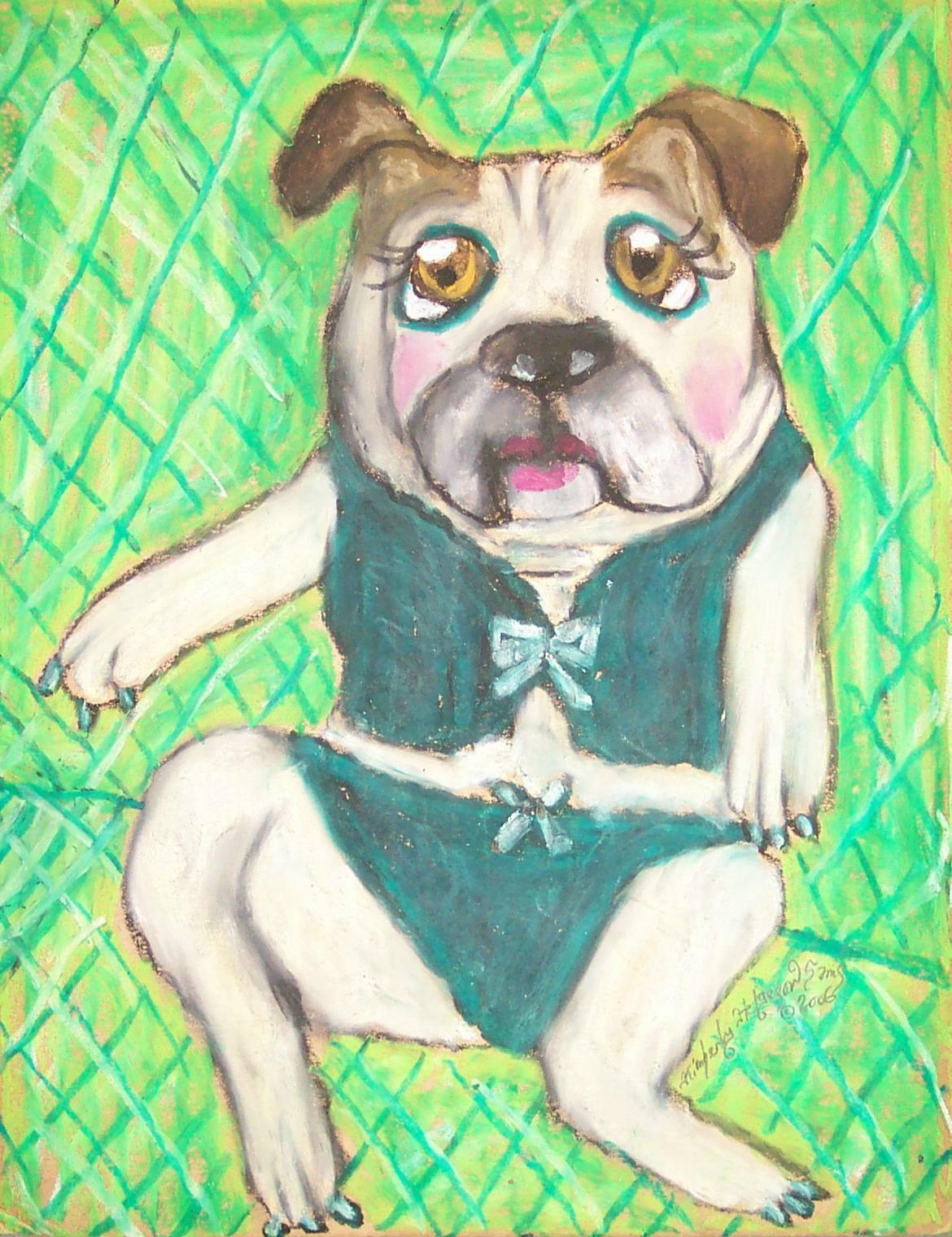 Bulldog Victoria Secret Model Art Print 4x6 Dog Collectible Artist Signed KSams