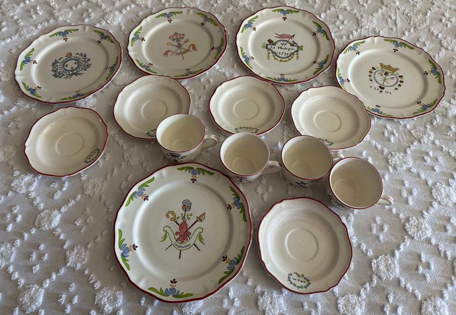 Vintage St Amand France French Revolution 14pc Tea Dessert Set Cups Plates Vintage St Amand France French Revolution 14pc Tea Dessert Set Cups Plates