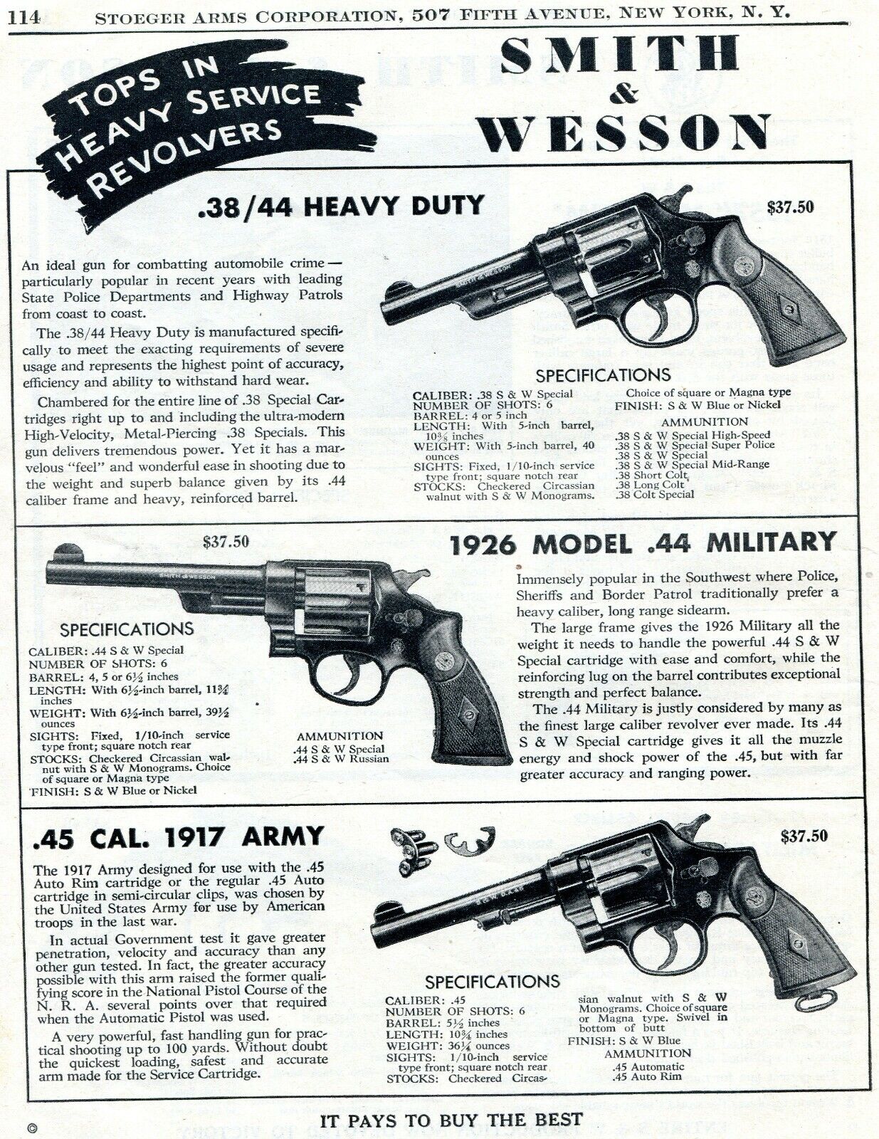 1946 Print Ad of Smith & Wesson S&W Revolver Heavy Duty, 1926 Military 1917 Army