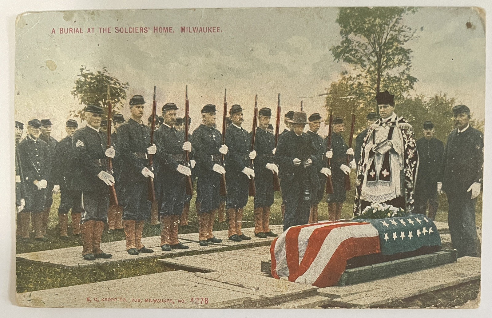 1909 Milwaukee Wisconsin a burial at a soldiers home coffin flag cemetery 1909 Milwaukee Wisconsin a burial at a soldiers home coffin flag cemetery