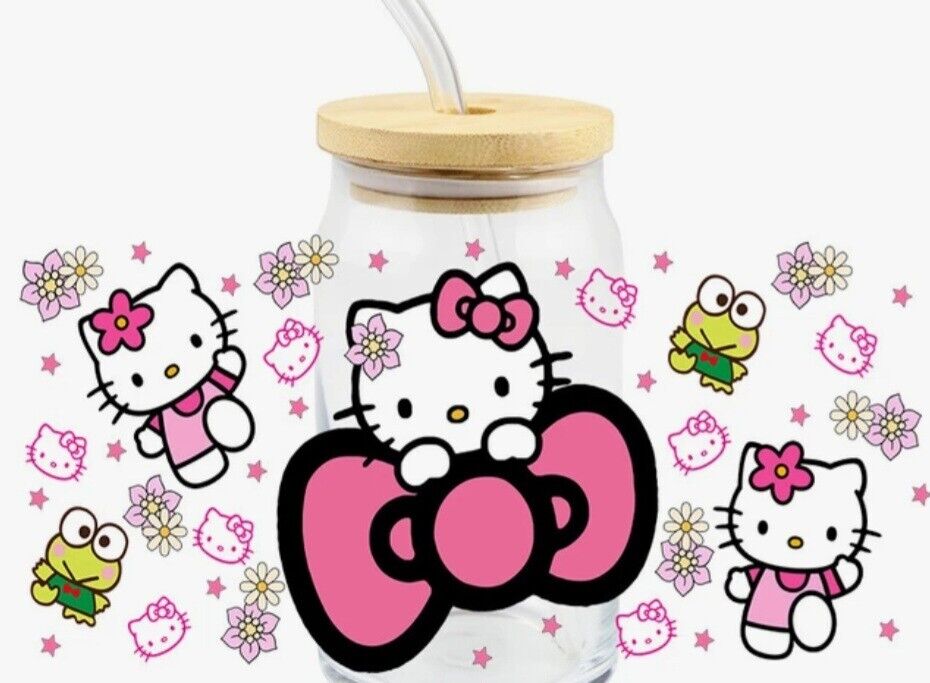 Sanario Hello Kitty 3D UV DTF Cup Wrap Transfers Stickers Labels Durable Waterpr
