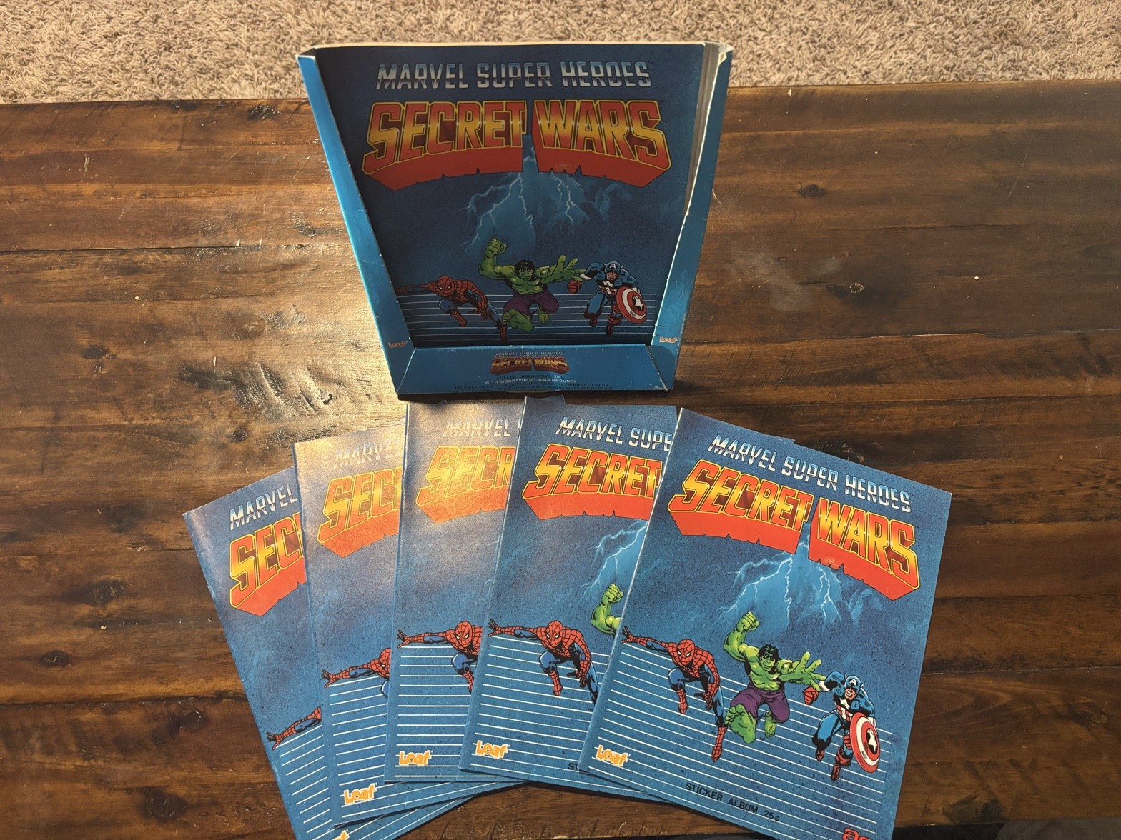 1984 Leaf Marvel Secret Wars Sticker Album Lot of 6 + Store Display Box