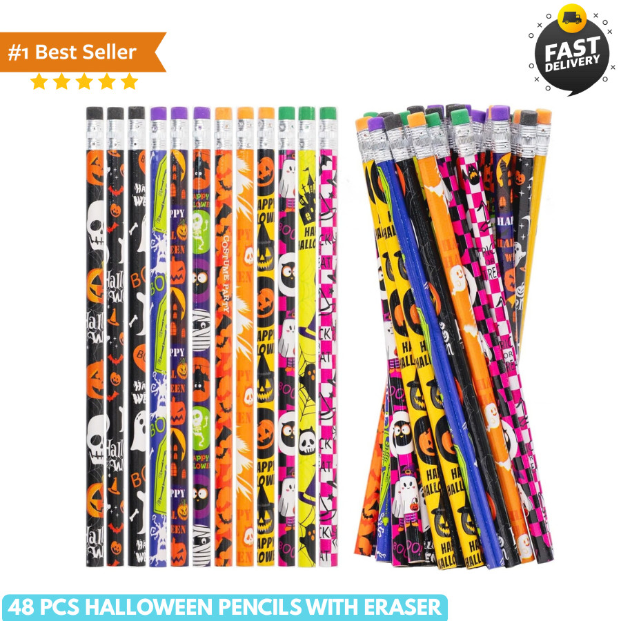 48 Pcs Halloween Pencils with Eraser, Halloween Wood Pencils Bulk for Halloween 48 Pcs Halloween Pencils with Eraser, Halloween Wood Pencils Bulk for Halloween