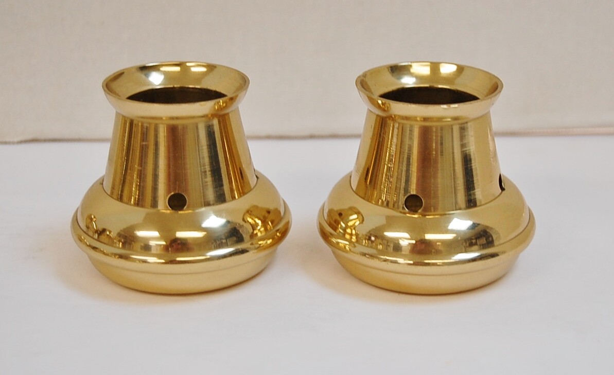 PAIR OF BRASS BOVE STYLE 1 1/2" CANDLE FOLLOWERS, CHASERS, TOPPERS, BURNERS