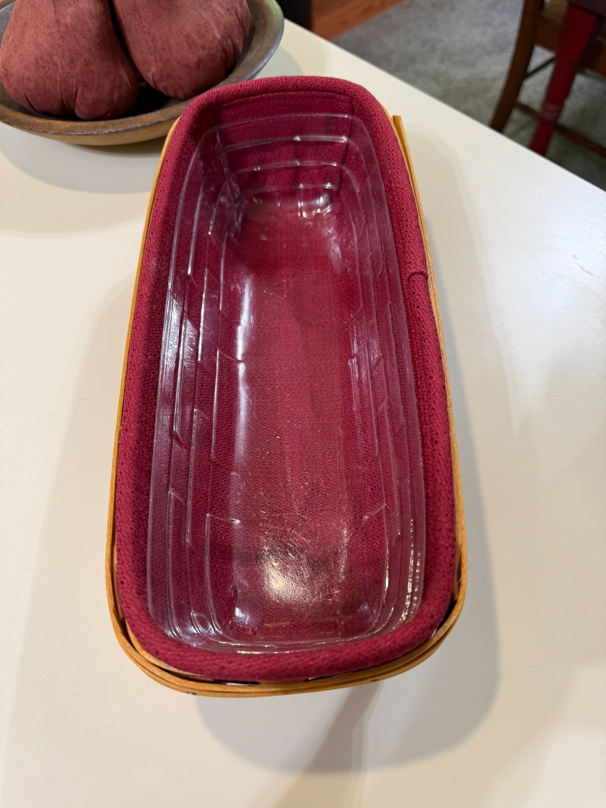 Vtg Longaberger Bread Cracker Basket Burgundy Liner & Protector 2002 Gently used Vtg Longaberger Bread Cracker Basket Burgundy Liner & Protector 2002 Gently used