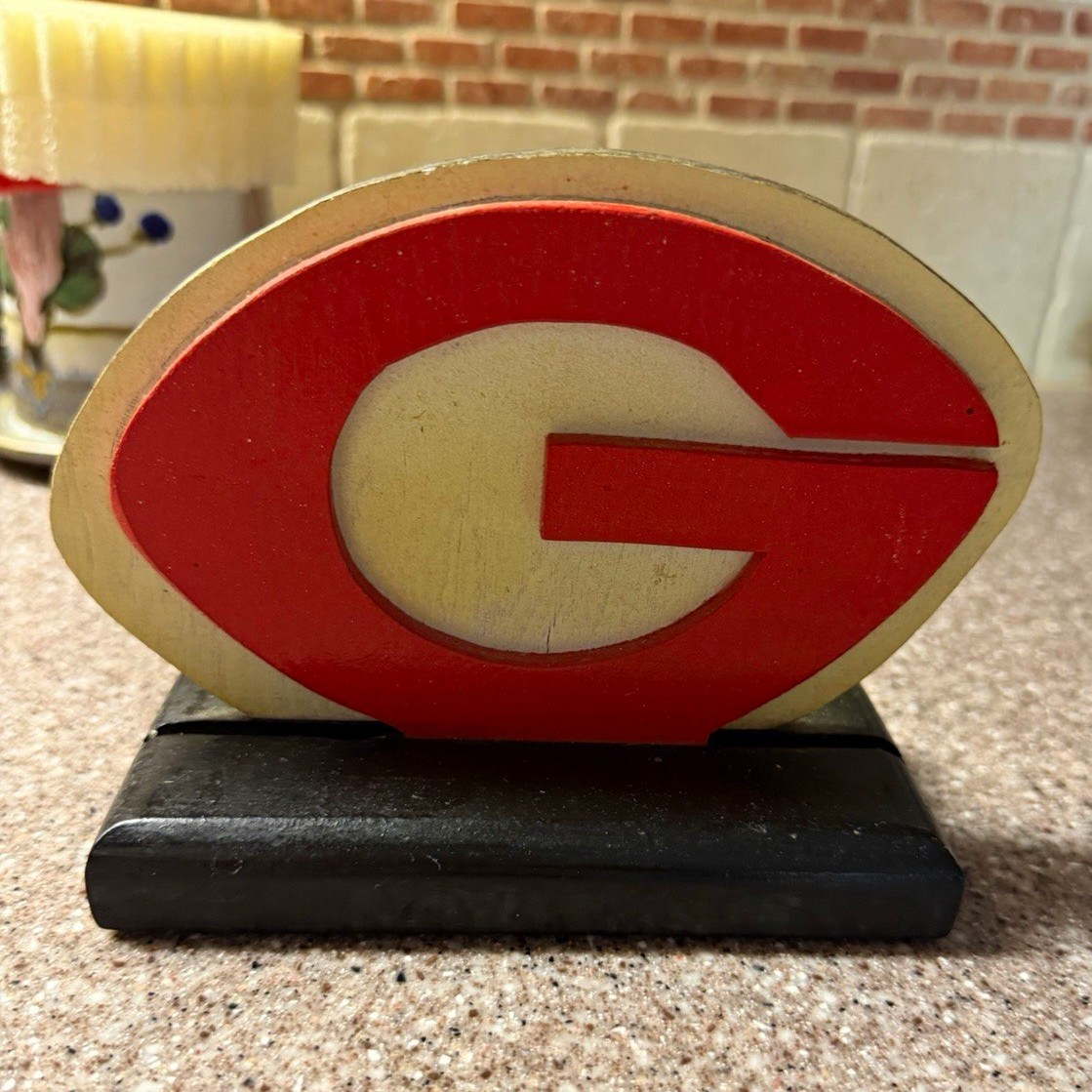 Moonweaver Productions Handmade Vintage Wood Georgia G Logo Desktop Plaque