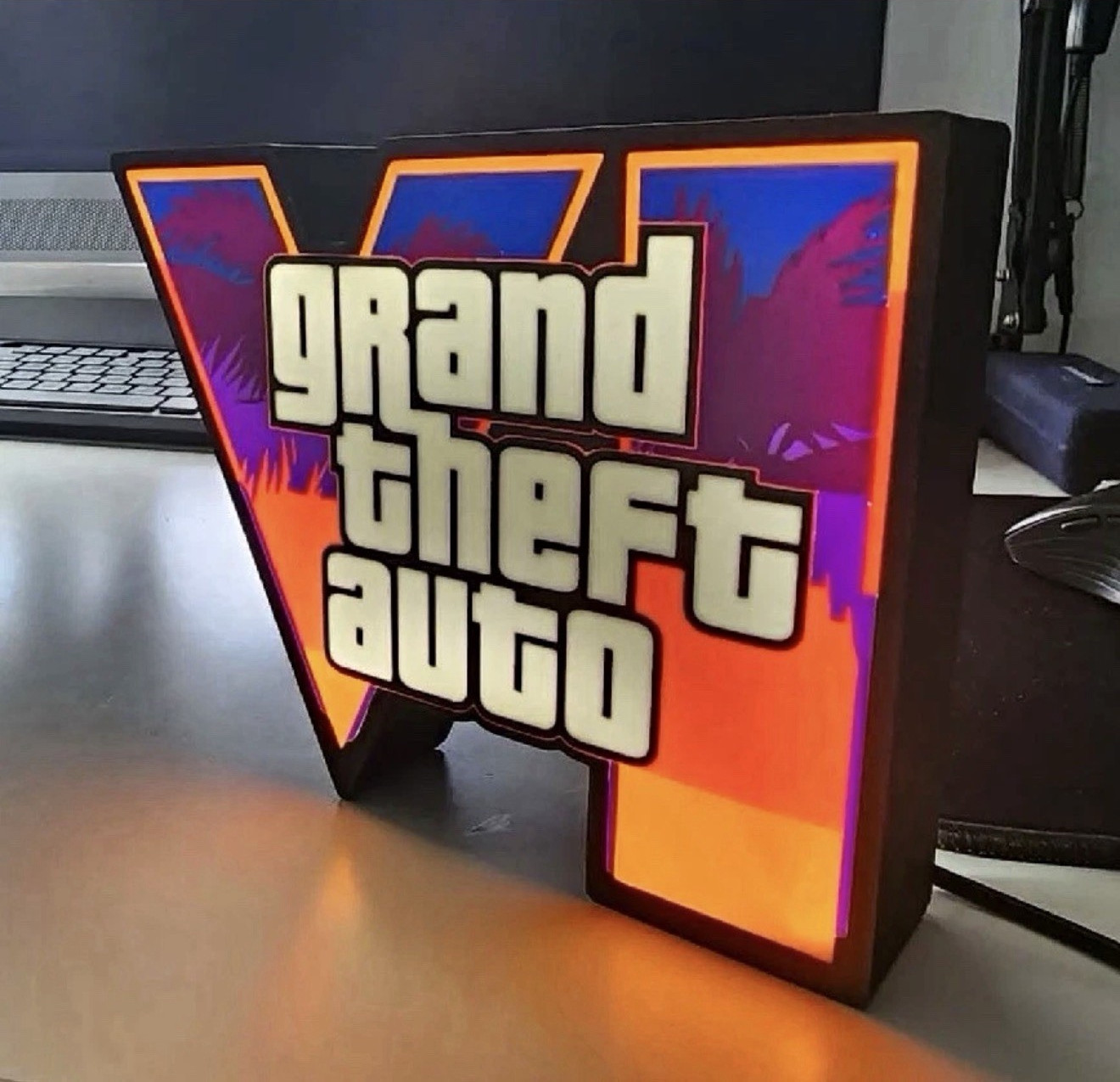GTA 6 Logo Lightbox LED Desk Lamp Gaming Setup Room Decor 3D Printed Light Box GTA 6 Logo Lightbox LED Desk Lamp Gaming Setup Room Decor 3D Printed Light Box