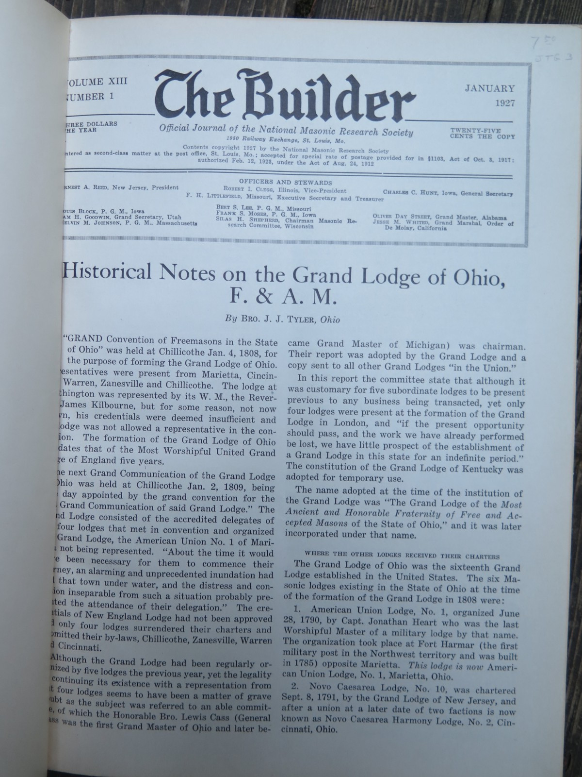 The Builder Official Journal of the Nat. Masonic Research Soc. 12 issues 1927 The Builder Official Journal of the Nat. Masonic Research Soc. 12 issues 1927