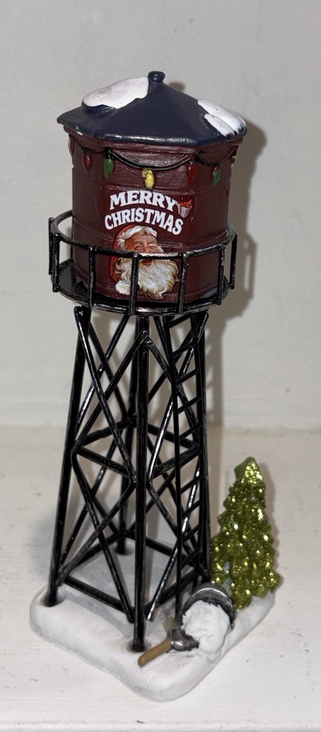 Holiday Time Christmas Village Iron Water Tower 6.5" Santa Merry Christmas Holiday Time Christmas Village Iron Water Tower 6.5" Santa Merry Christmas