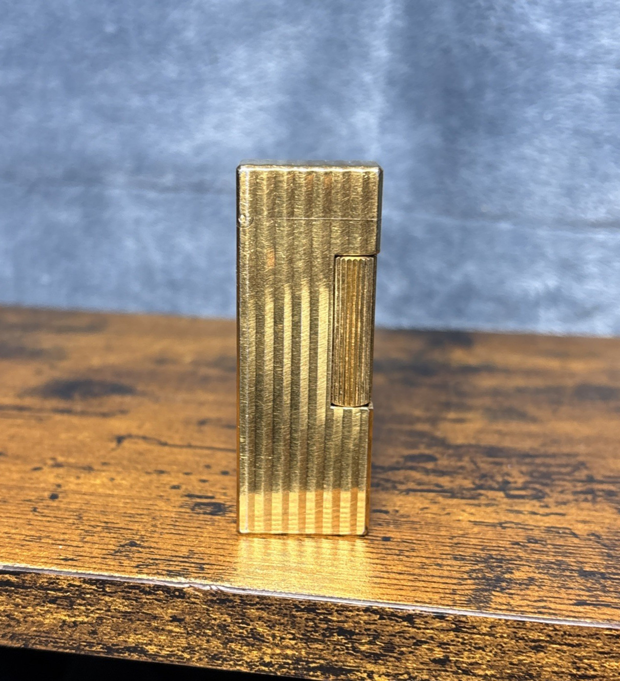 Vintage Dunhill Rollagas Lighter Gold Plated Vertical Lines Pattern - WORKING