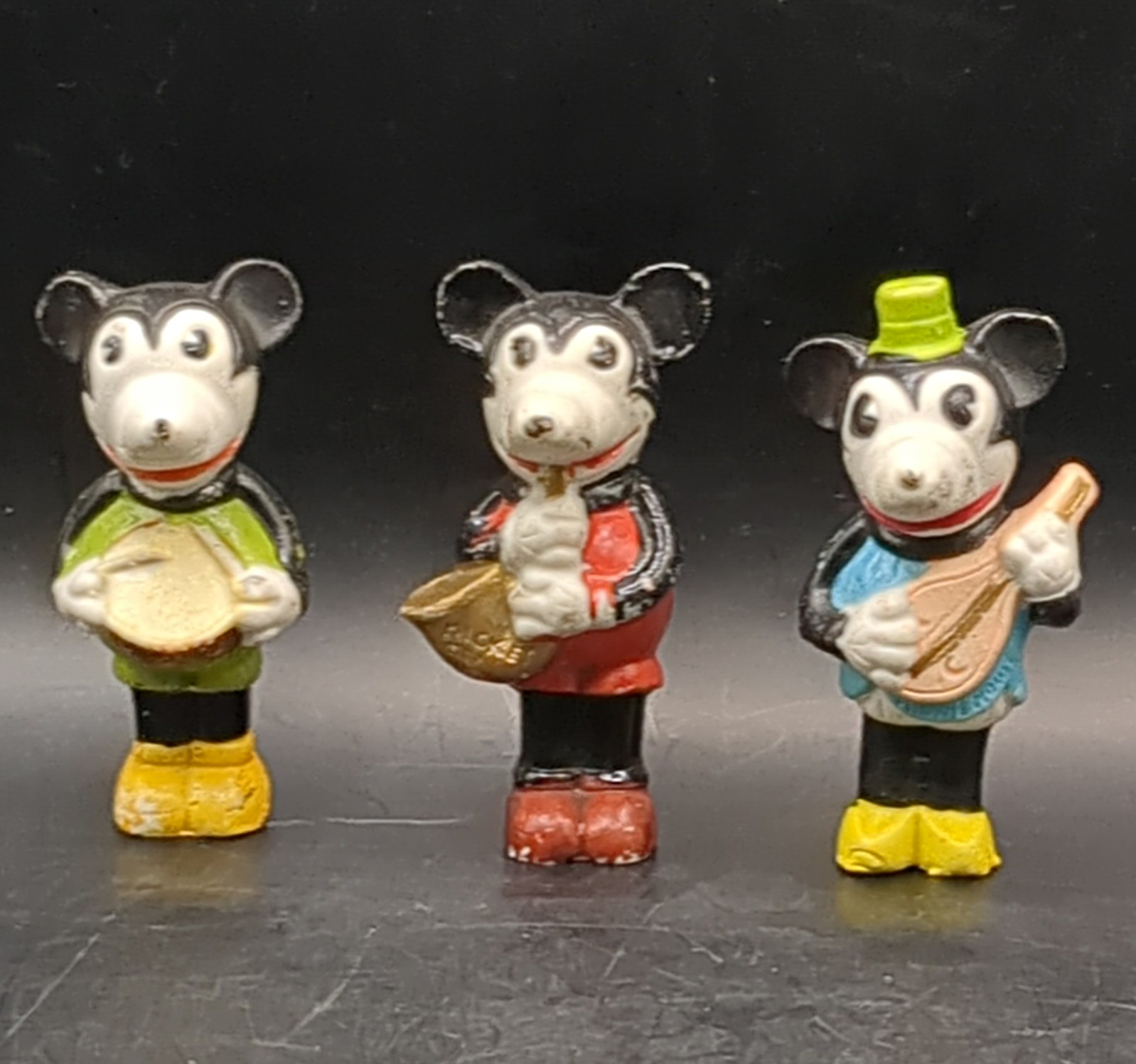 Vintage 1930s Disney Mickey Mouse Bisque Musician Figurines Set Japan C92 C93