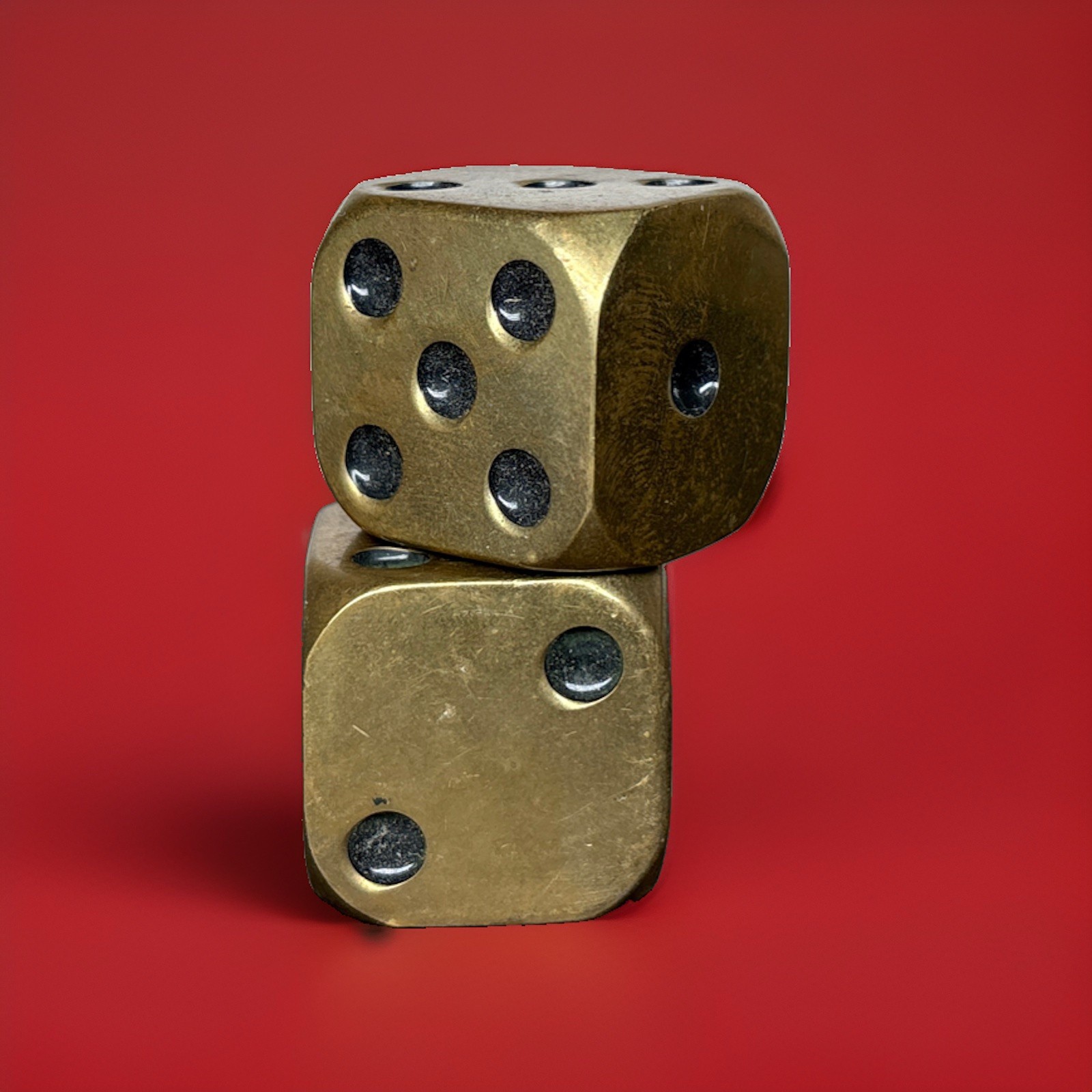 Pair of Vintage Large Heavy Solid Brass 1" Dice Golden Gambling Gaming Die Q Pair of Vintage Large Heavy Solid Brass 1" Dice Golden Gambling Gaming Die Q
