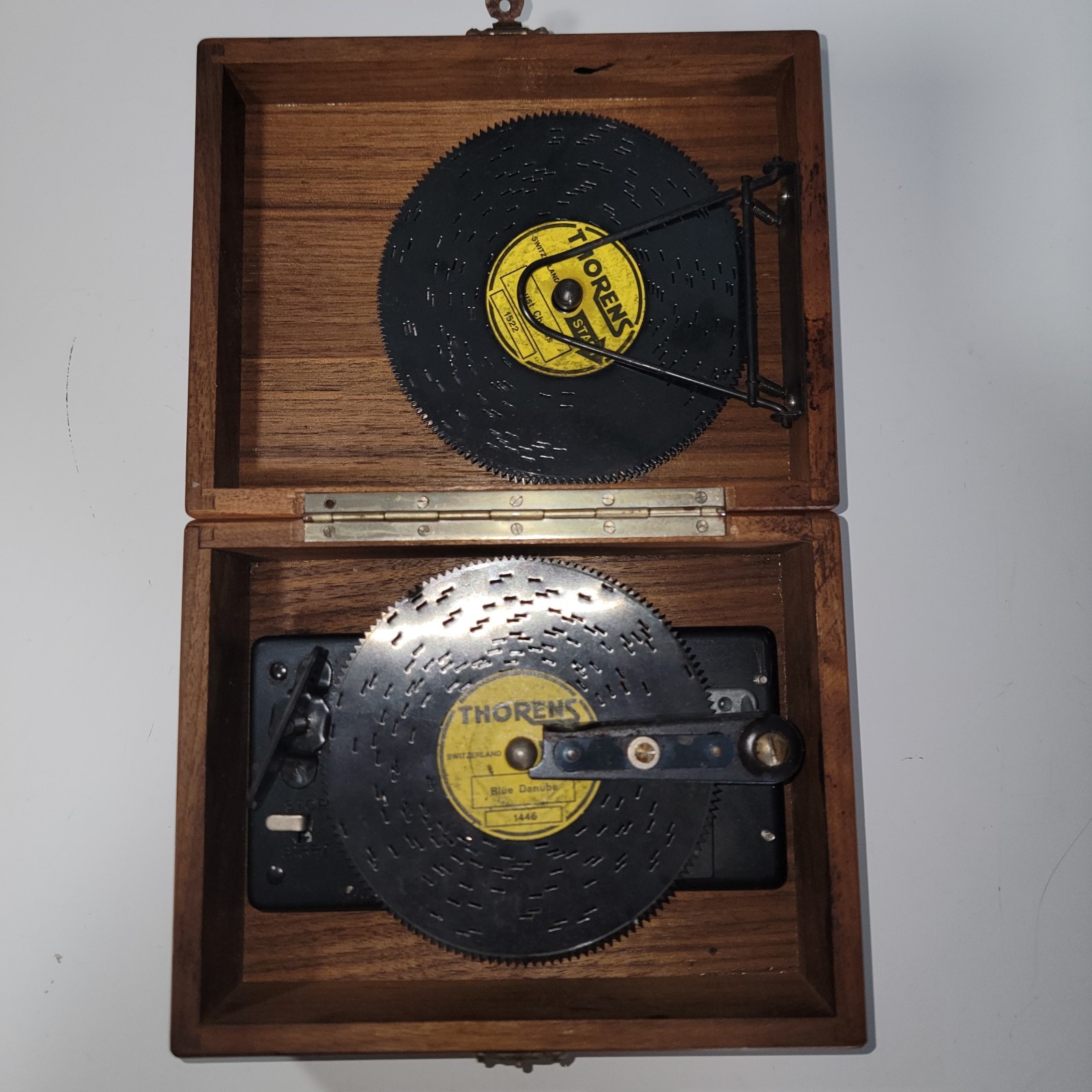 Vintage 1920's Thorens Music Box w/6 Discs Swiss Made Musical Movement Wood Case