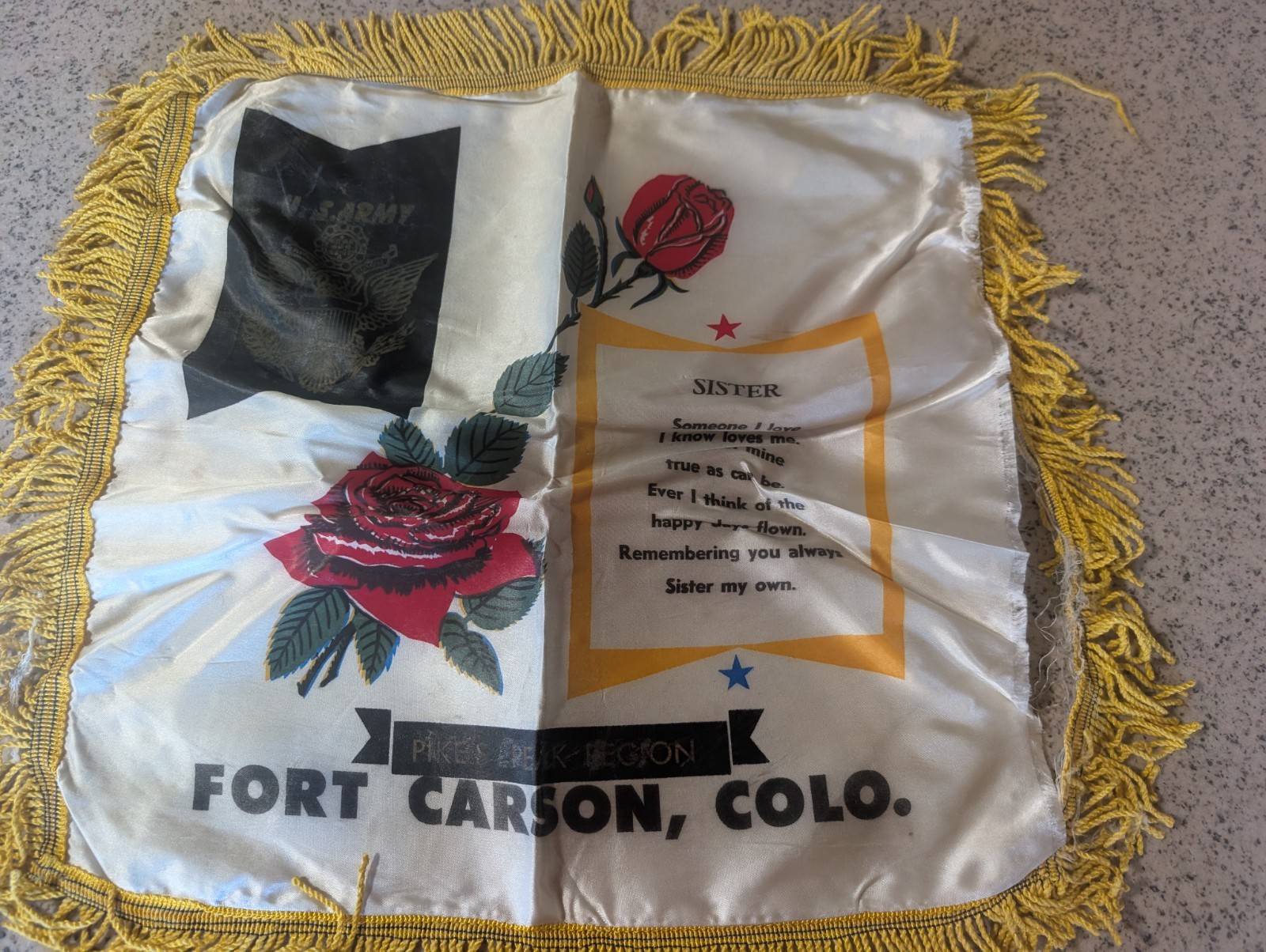 Vintage US Army Camp Carson Wife Satin Pillow Case