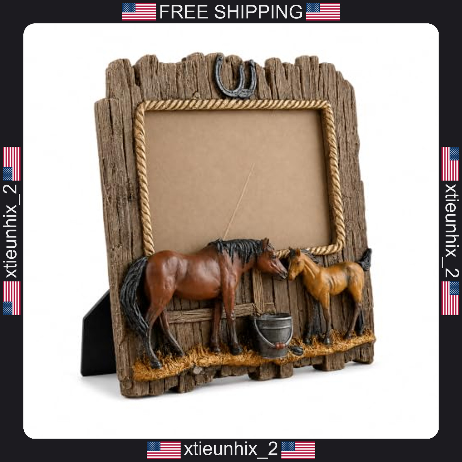Horse Photo Frame 7.75 Inch Rustic Antique Western Decor for Equestrian Fans Horse Photo Frame 7.75 Inch Rustic Antique Western Decor for Equestrian Fans