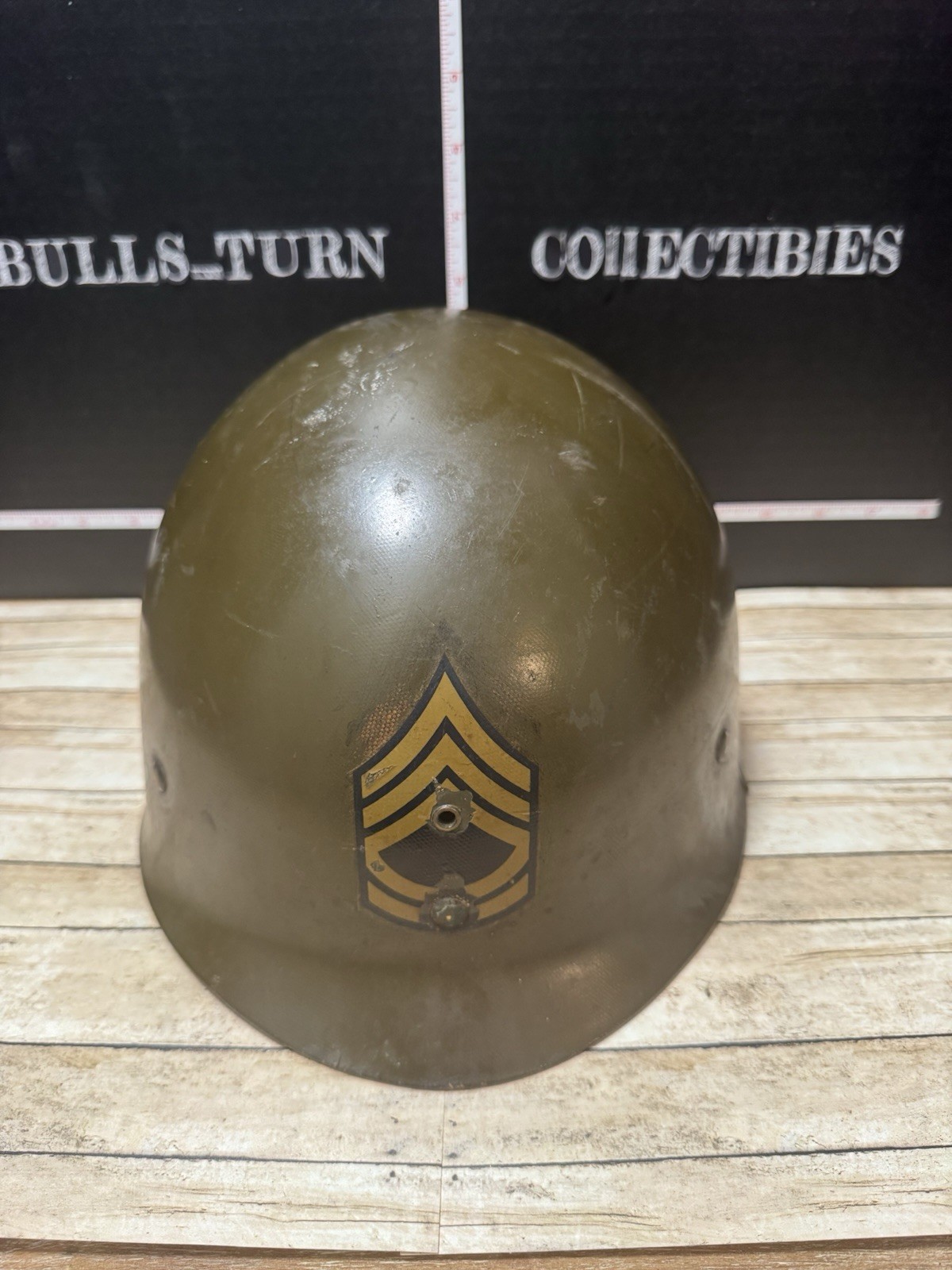 Original WWII U.S. Army, M1 Helmet Liner, Technical Sergeant Insignia Original WWII U.S. Army, M1 Helmet Liner, Technical Sergeant Insignia